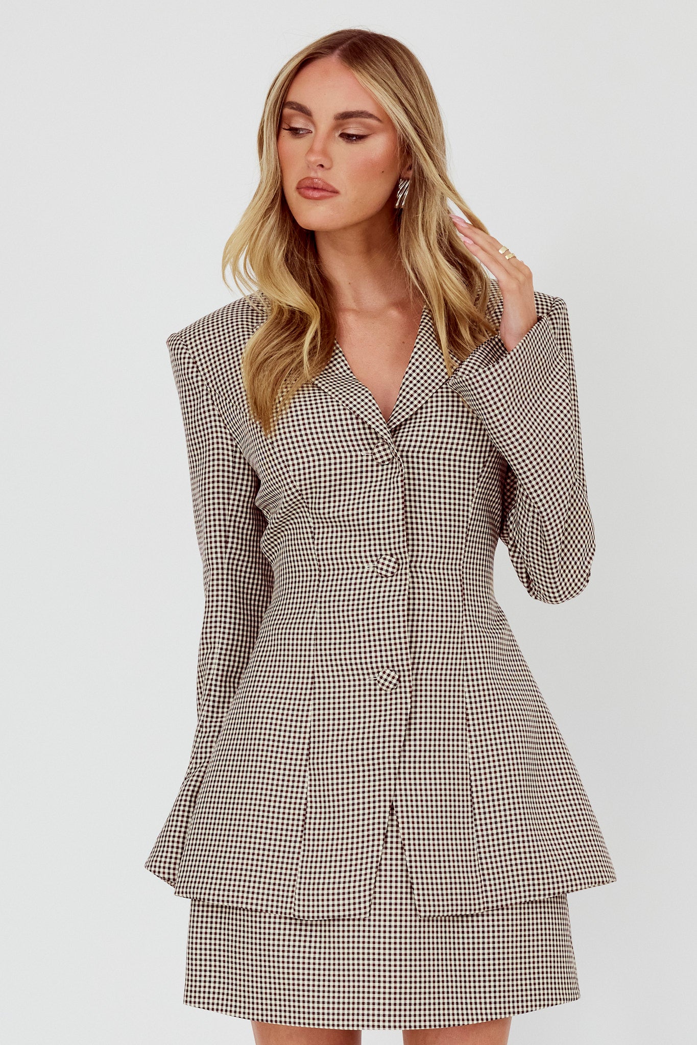 Jozie Back Tie Jacket Plaid Brown by Selfie Leslie Australia