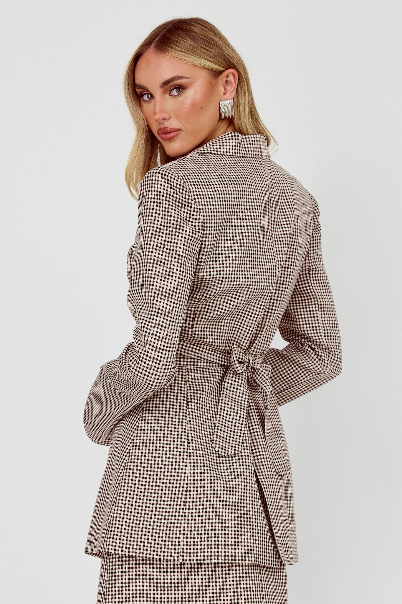 Jozie Back Tie Jacket Plaid Brown by Selfie Leslie Australia