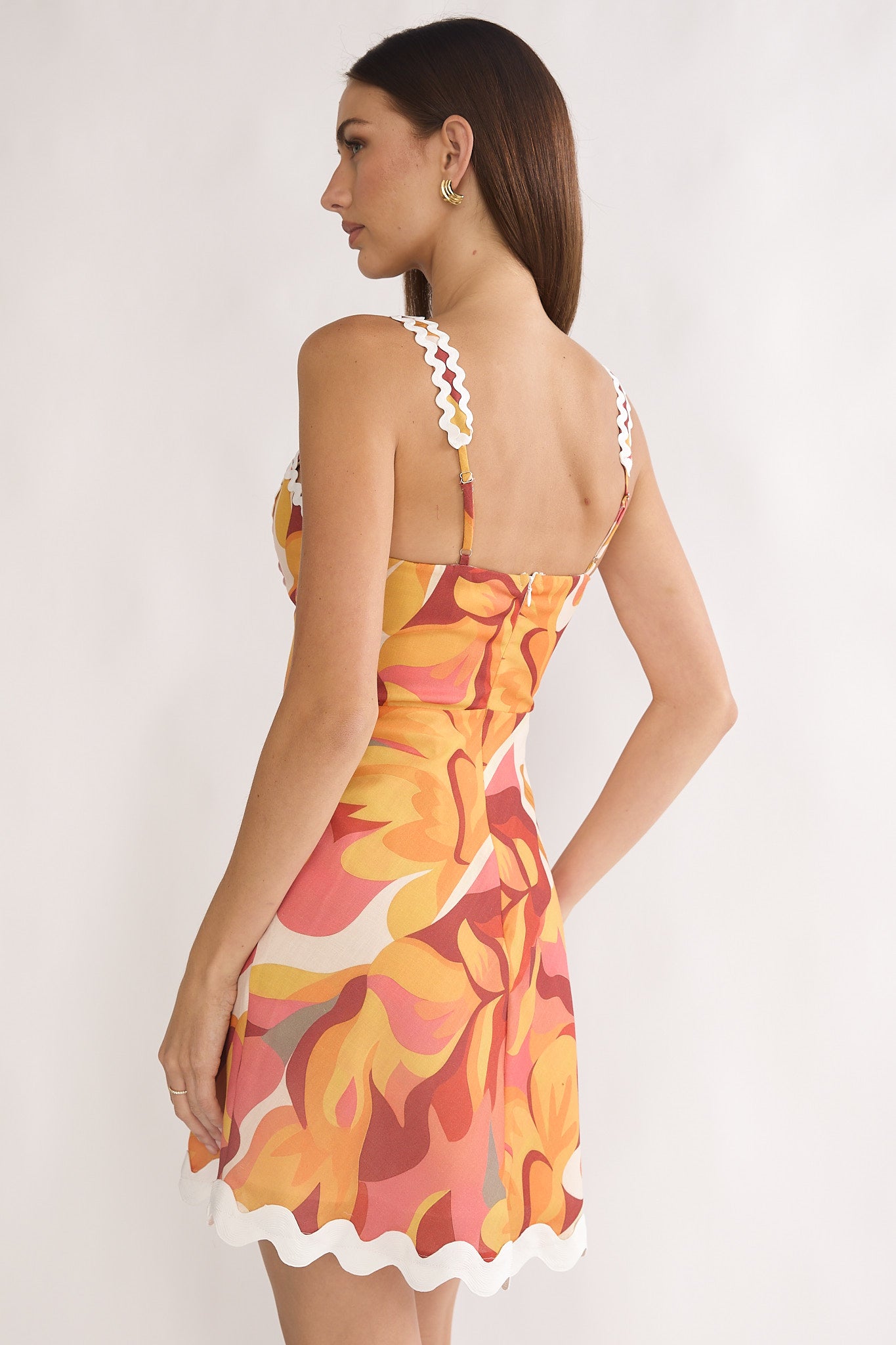 Meadows Ric Ric Trim Mini Dress Print Orange by Selfie Leslie Australia