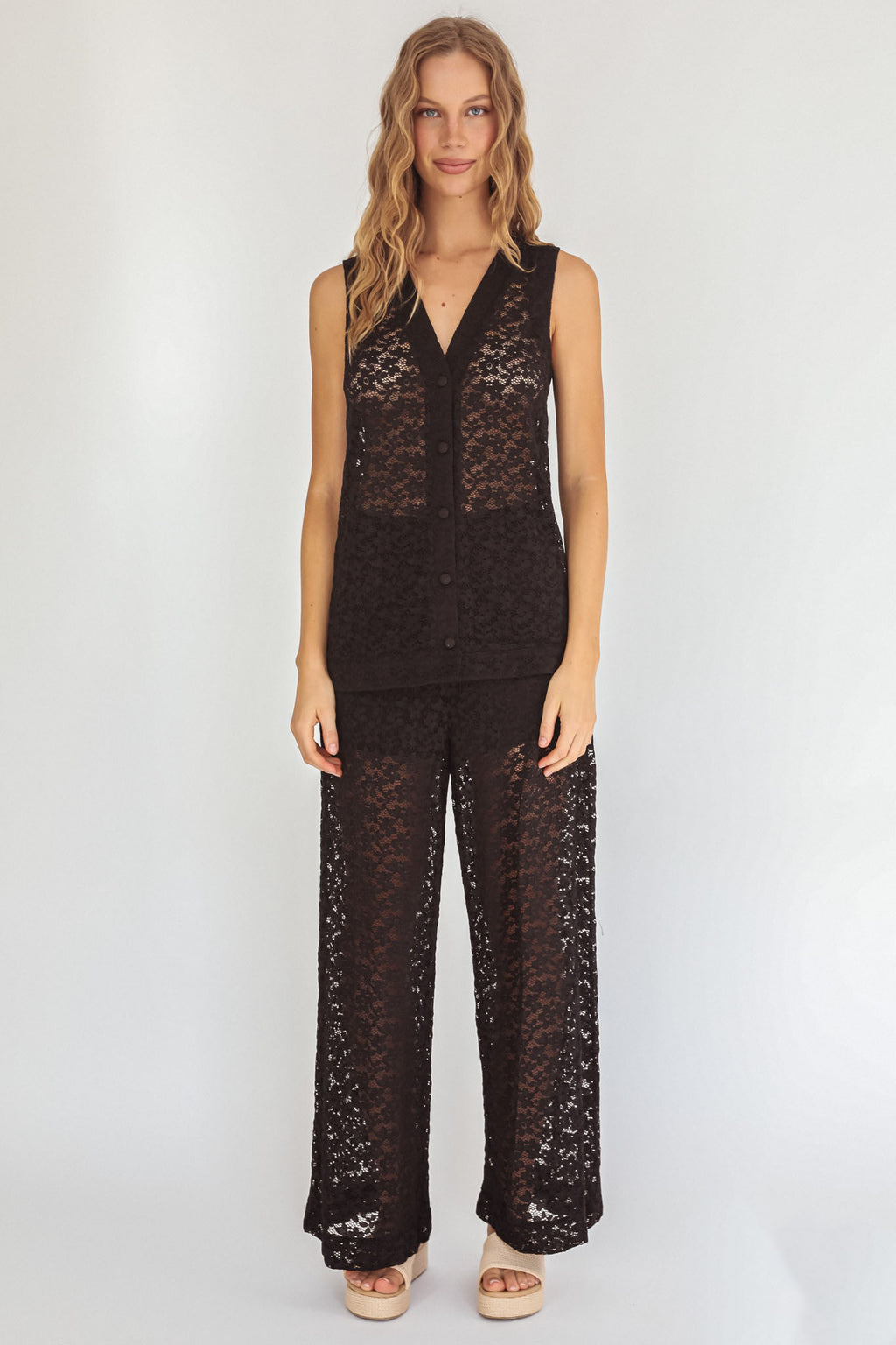 Canyons Wide Leg Pants Lace Black by Selfie Leslie Australia