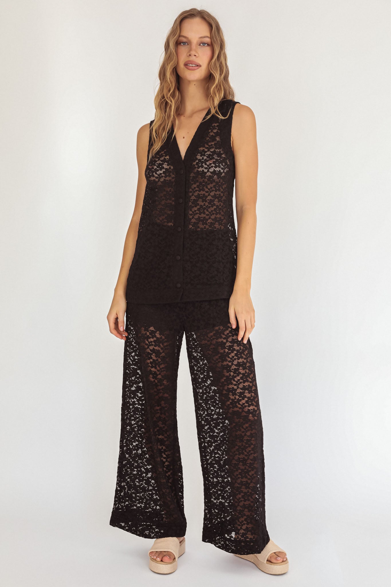 Canyons Wide Leg Pants Lace Black by Selfie Leslie Australia