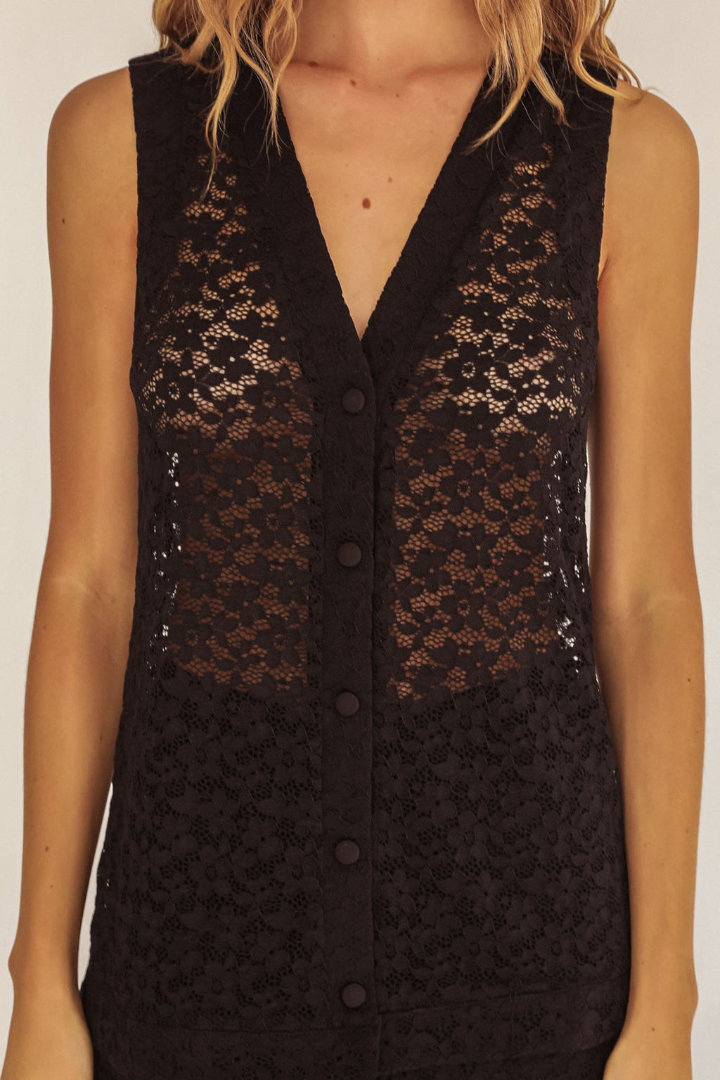 Canyons Sleeveless Button Top Lace Black by Selfie Leslie Australia