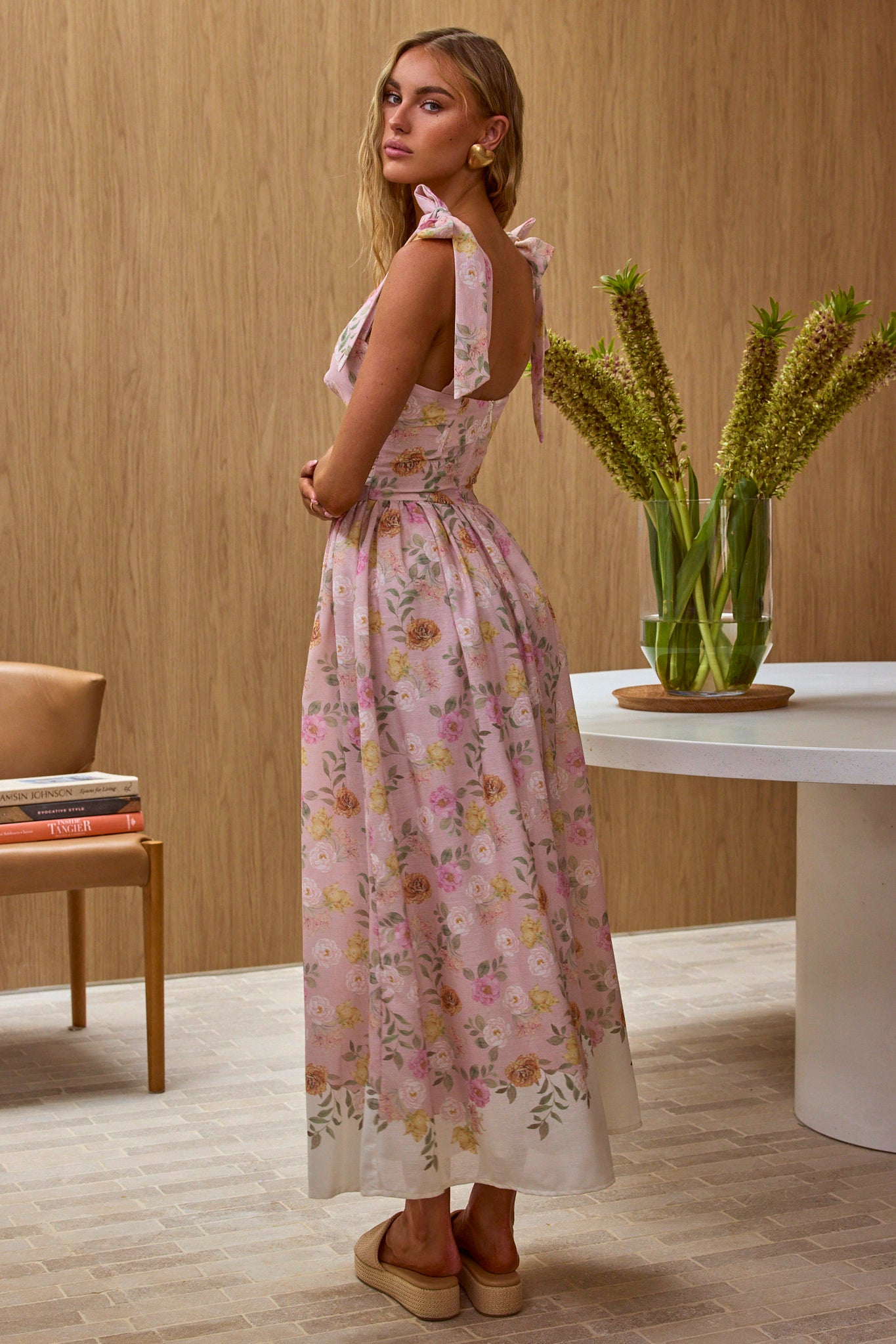 Dua Tied Shoulder Maxi Dress Floral Peach by Selfie Leslie Australia
