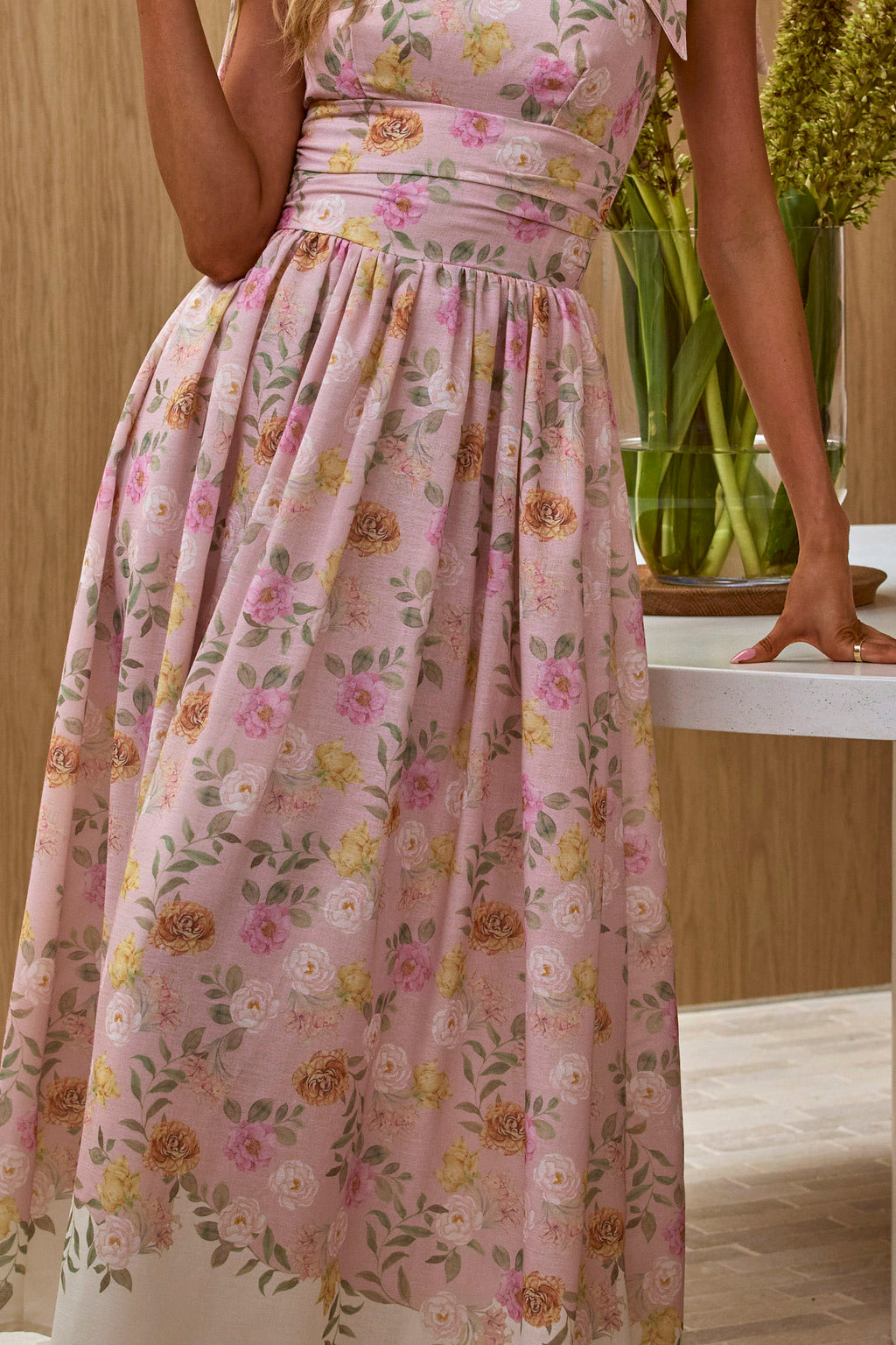 Dua Tied Shoulder Maxi Dress Floral Peach by Selfie Leslie Australia