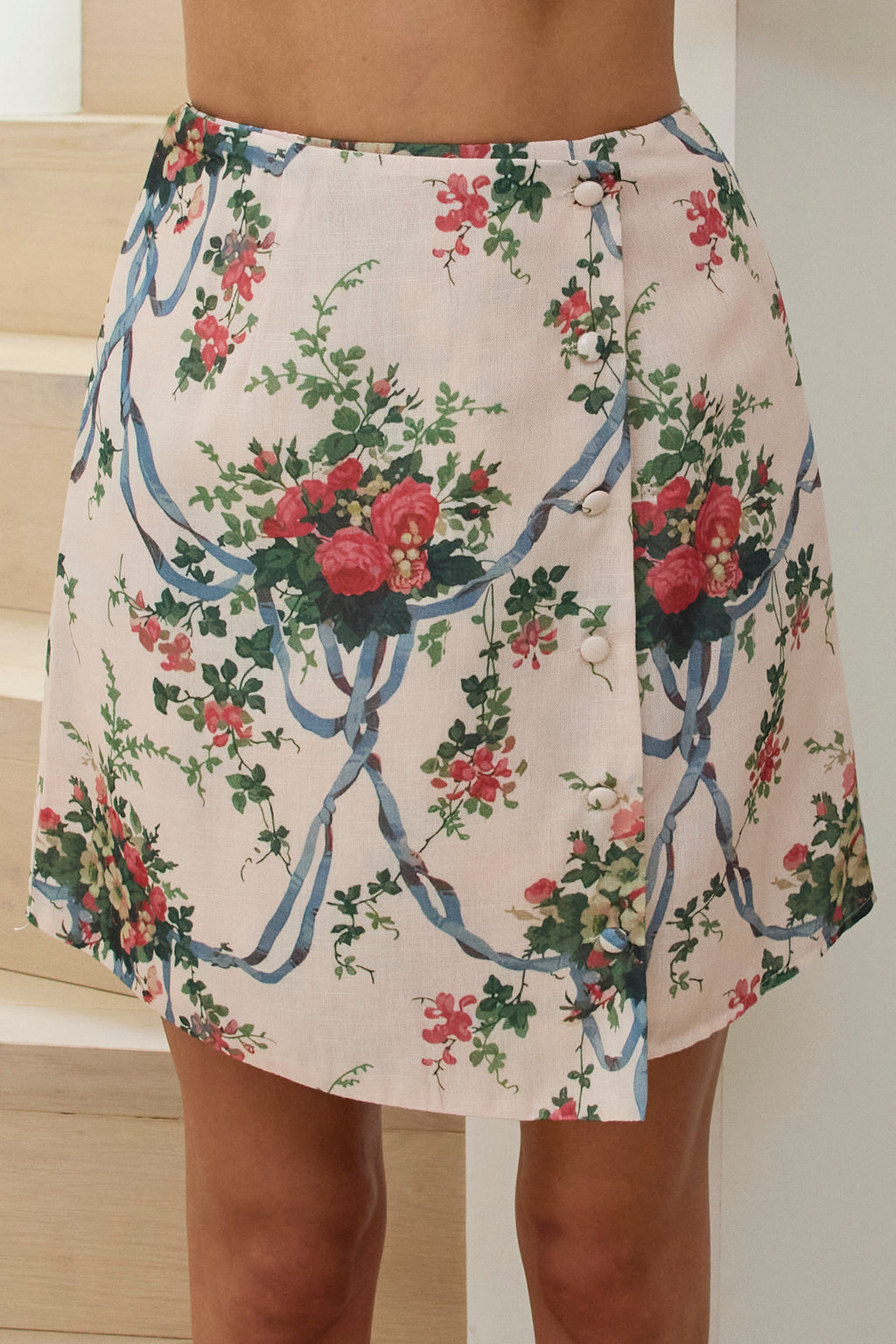 Bespoke Fixed Wrap Mini Skirt Floral Pink by Selfie Leslie Australia