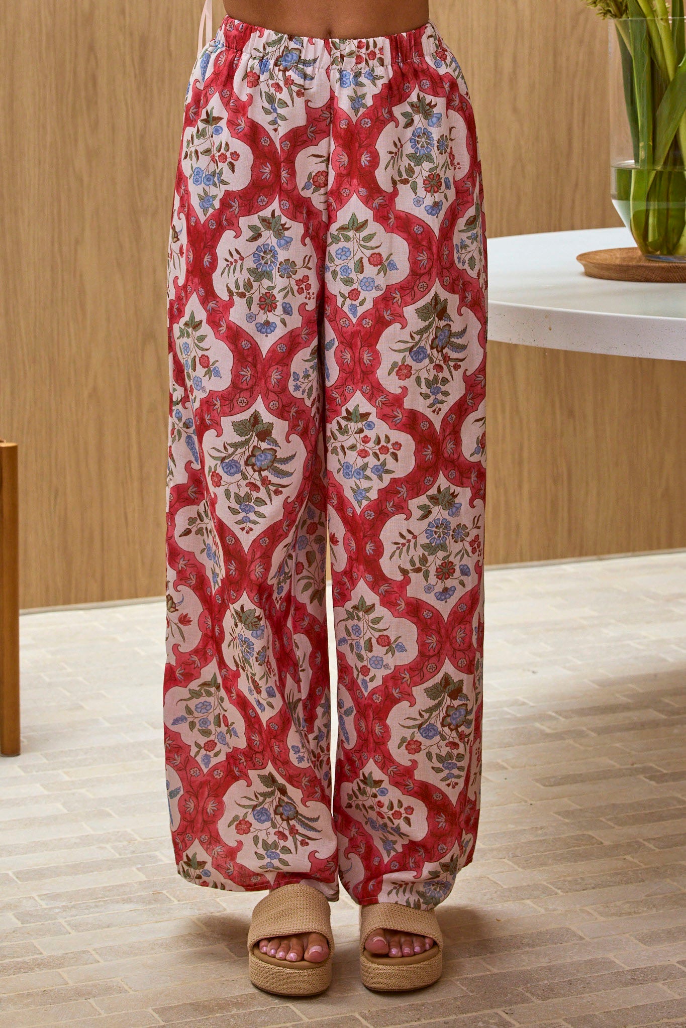 Archa Elastic Waist Pants Print Cream by Selfie Leslie Australia