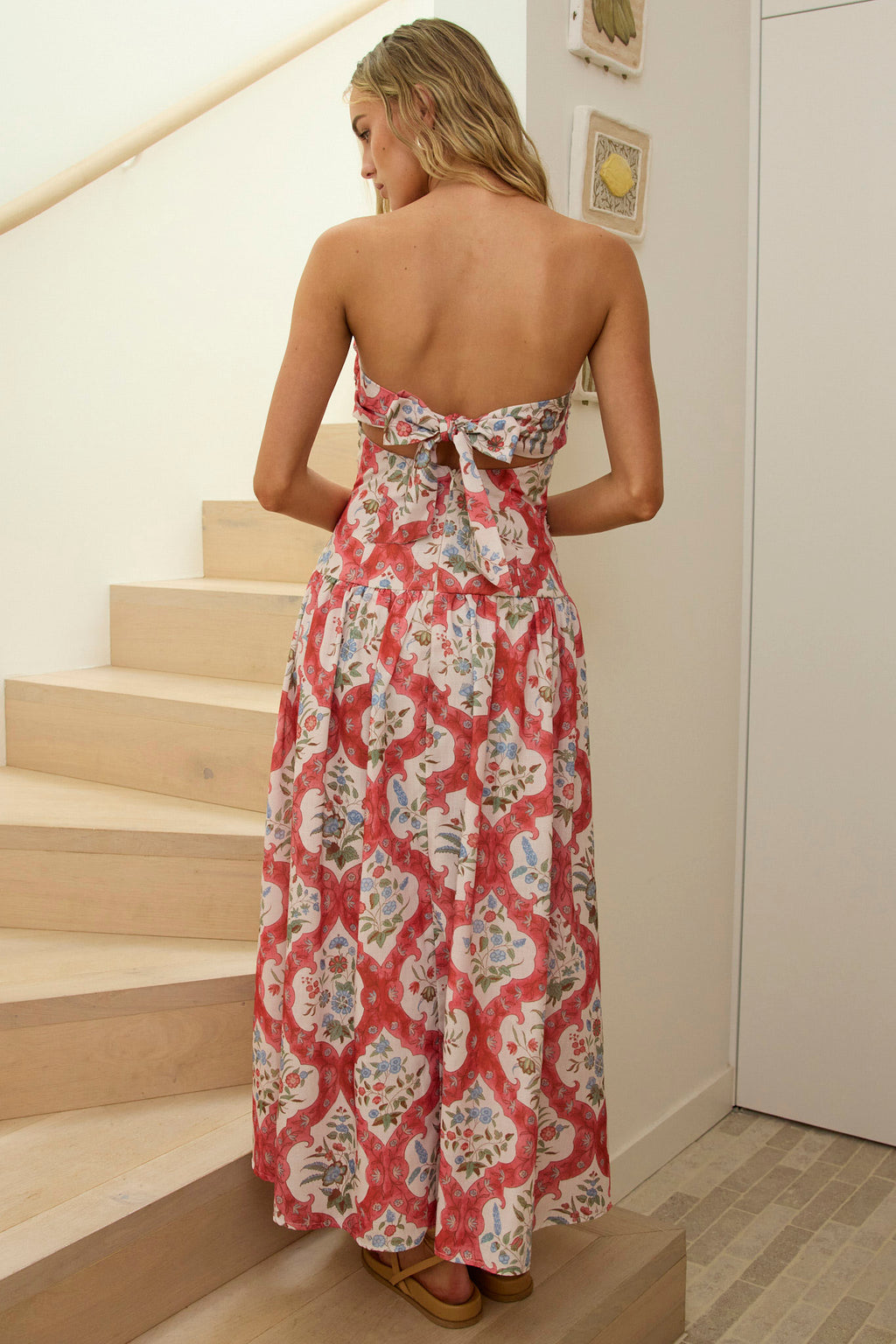 Common Ground Drop Waist Strapless Maxi Dress Floral Cream by Selfie Leslie Australia
