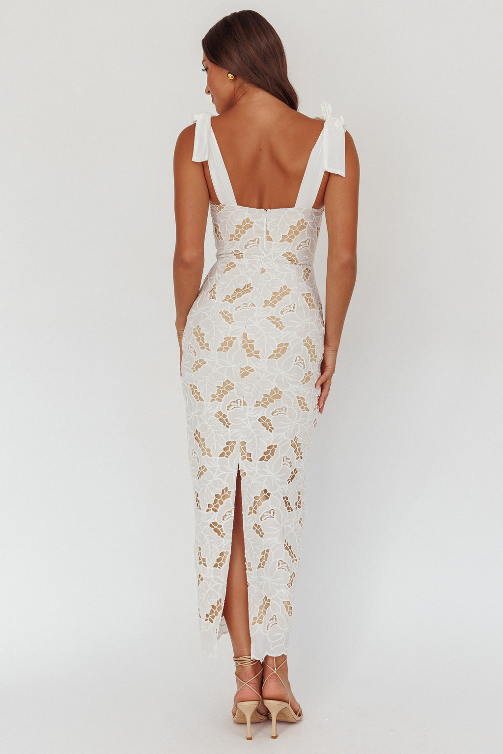 Coastal Bloom Tied Shoulder Maxi Dress Embroidered White by Selfie Leslie Australia