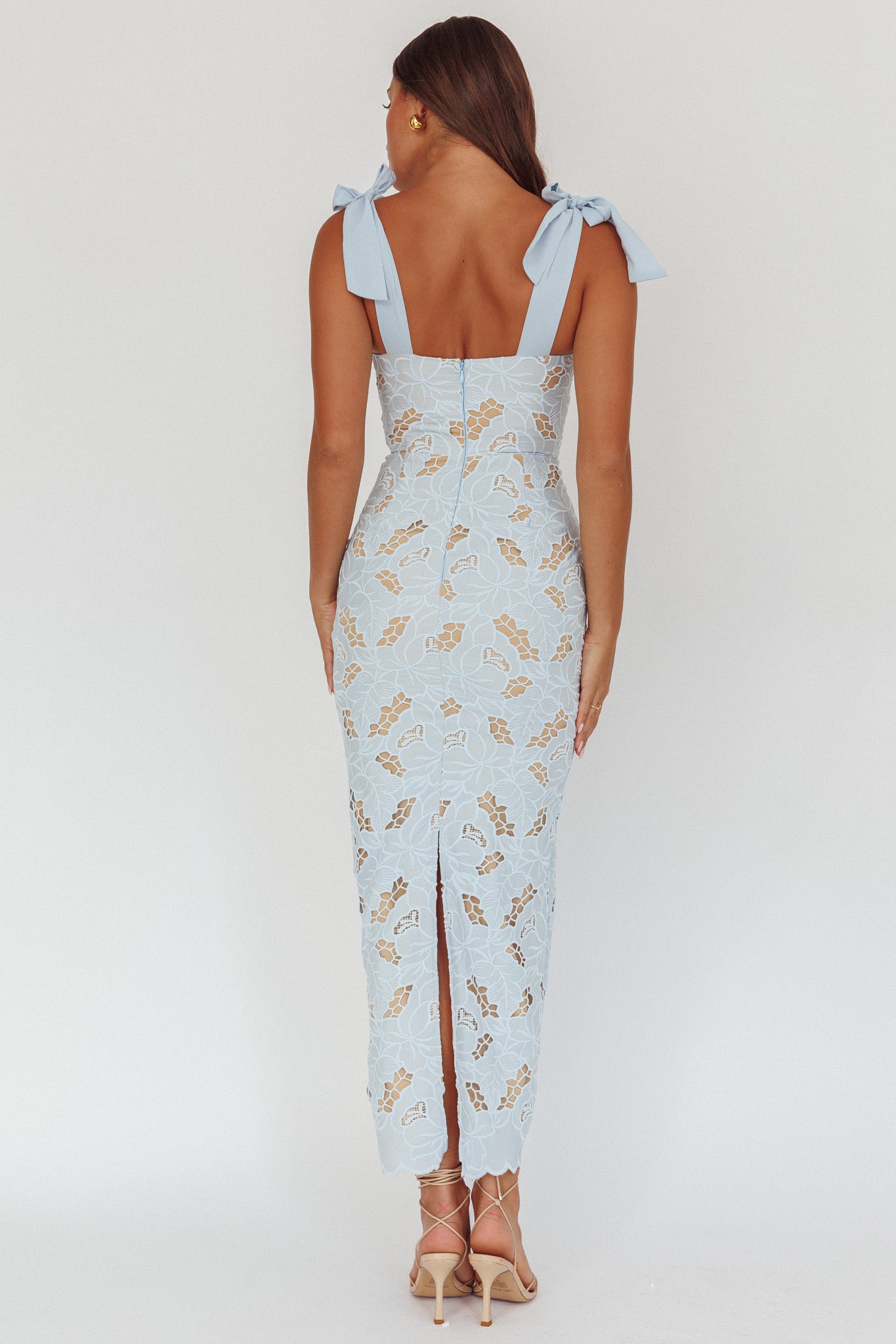 Coastal Bloom Tied Shoulder Maxi Dress Embroidered Baby Blue by Selfie Leslie Australia