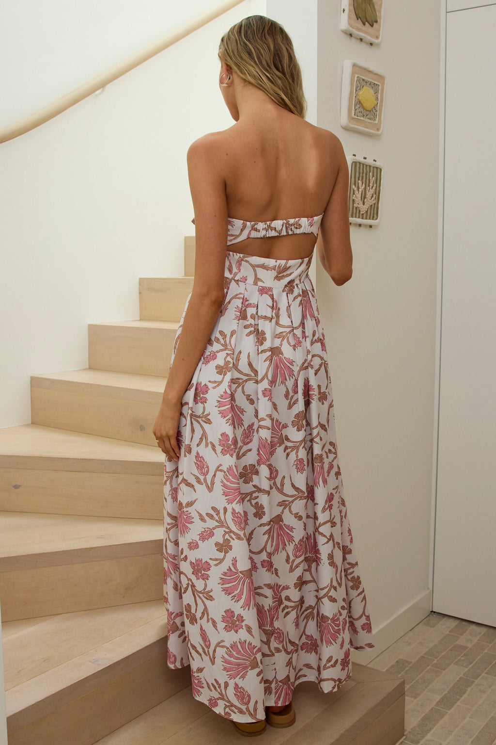 Summer Field Bow Bust Maxi Dress Floral Beige by Selfie Leslie Australia