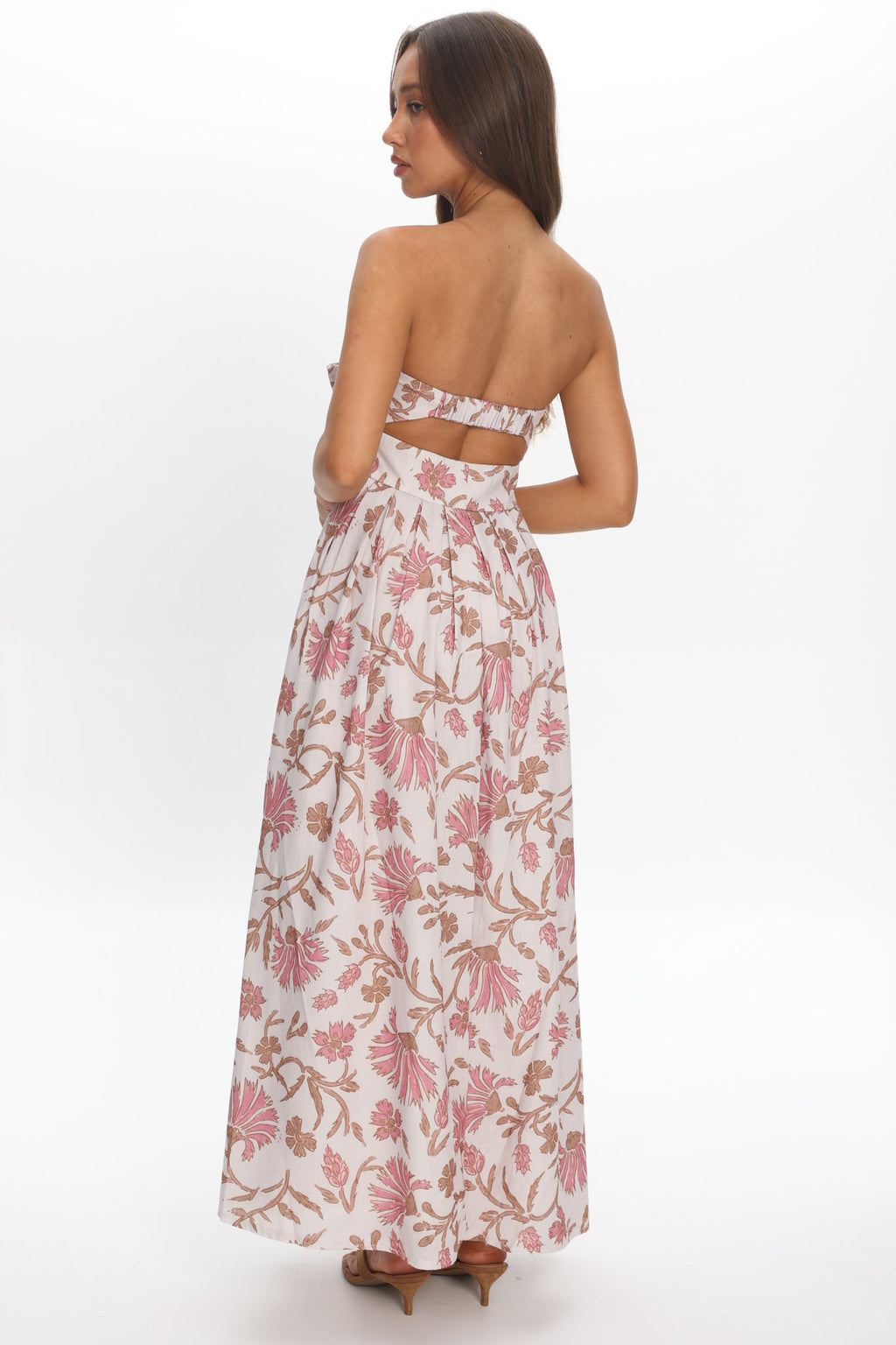 Summer Field Bow Bust Maxi Dress Floral Beige by Selfie Leslie Australia