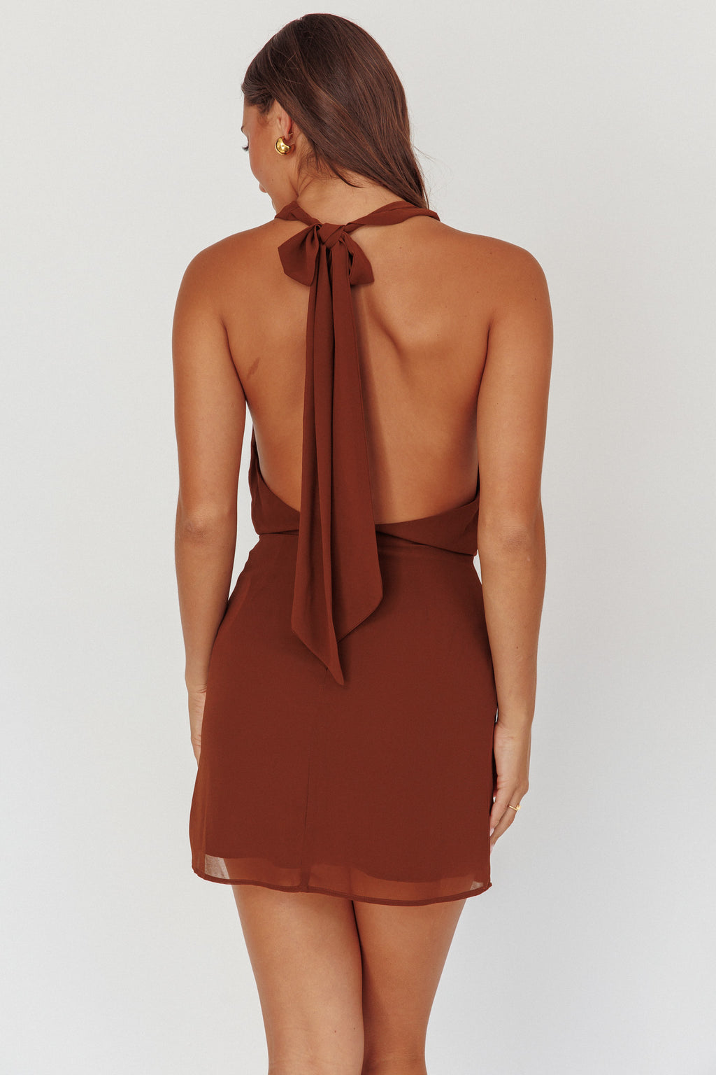 Kate Cowl Halter Mini Dress Chocolate by Selfie Leslie Australia