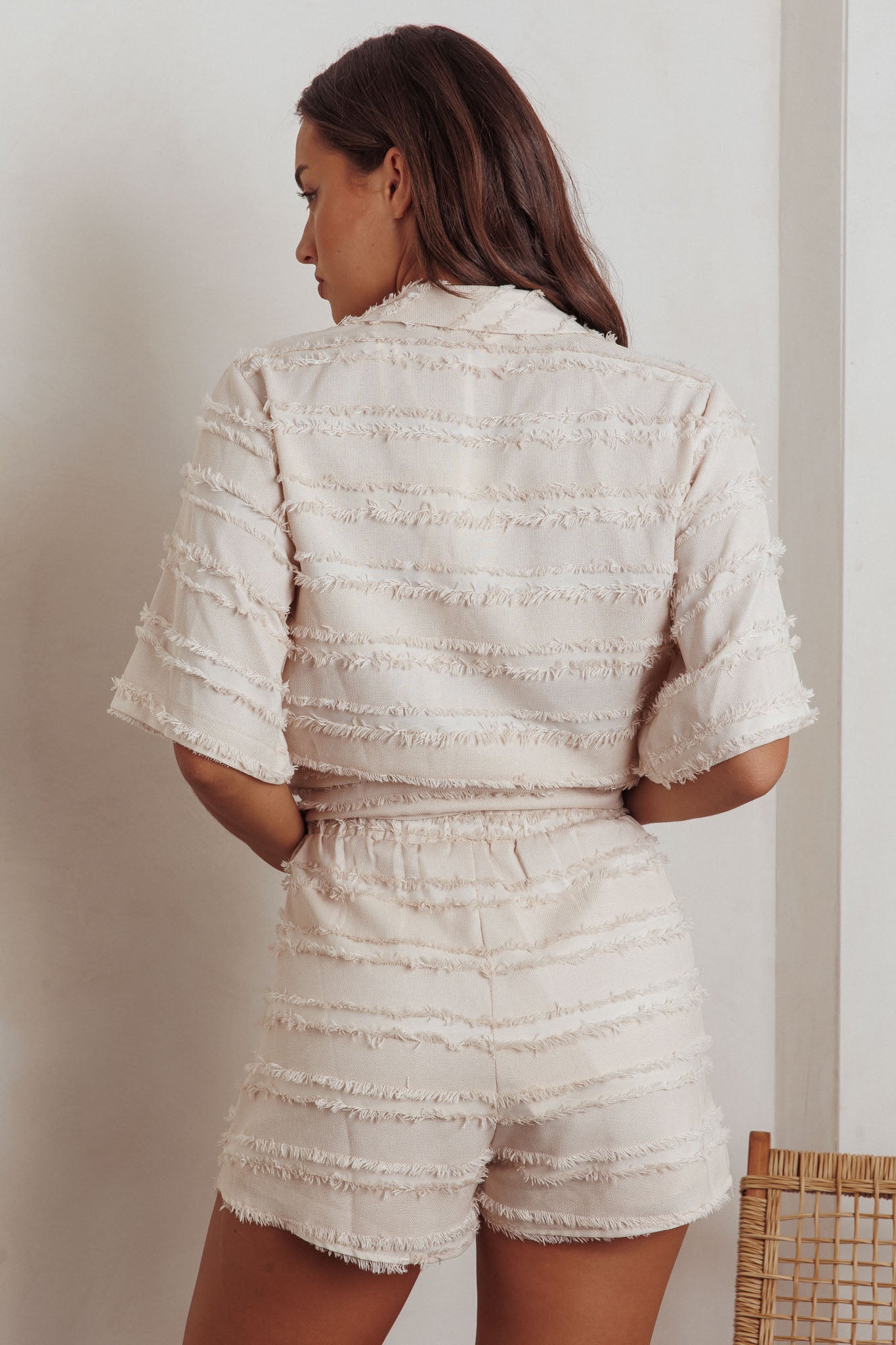 Reed Raw Edge Trim Shorts Cream by Selfie Leslie Australia