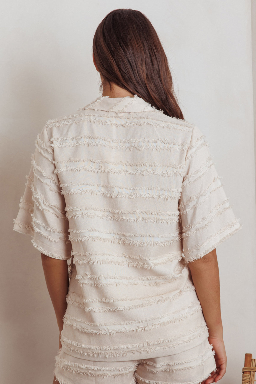 Reed Raw Edge Trim Collared Top Cream by Selfie Leslie Australia