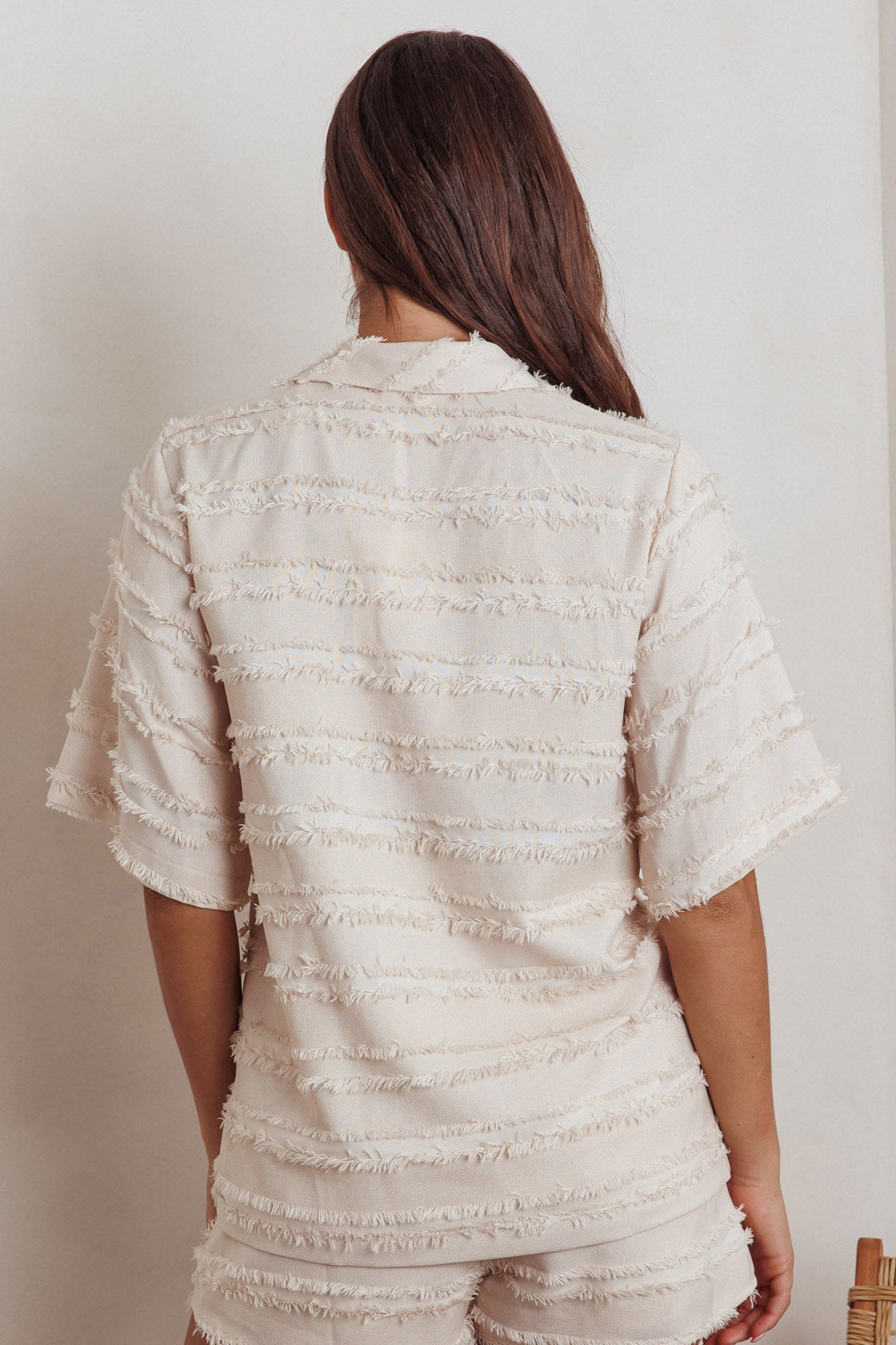 Reed Raw Edge Trim Collared Top Cream by Selfie Leslie Australia