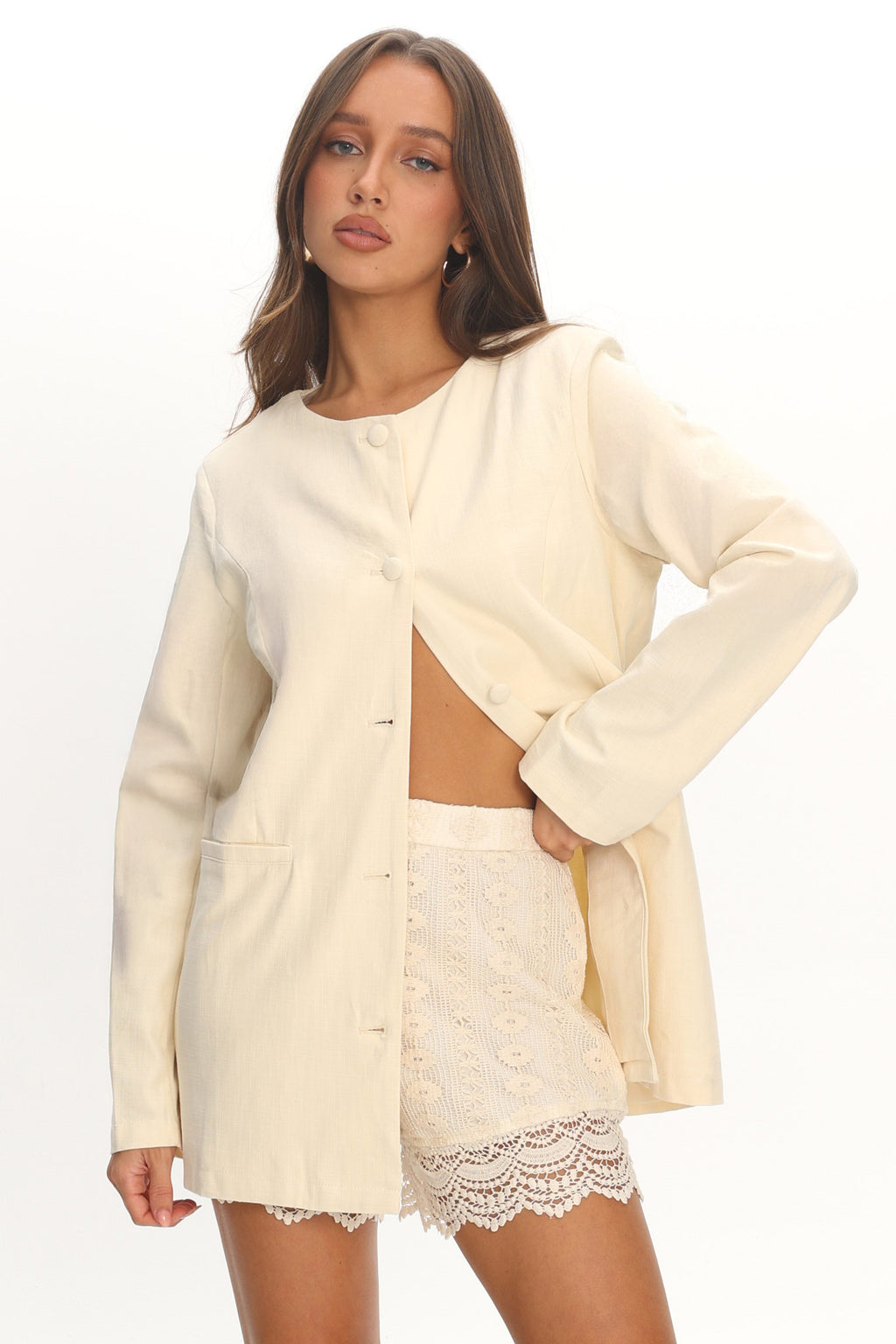 Vikki Round Neck Structured Top Butter by Selfie Leslie Australia