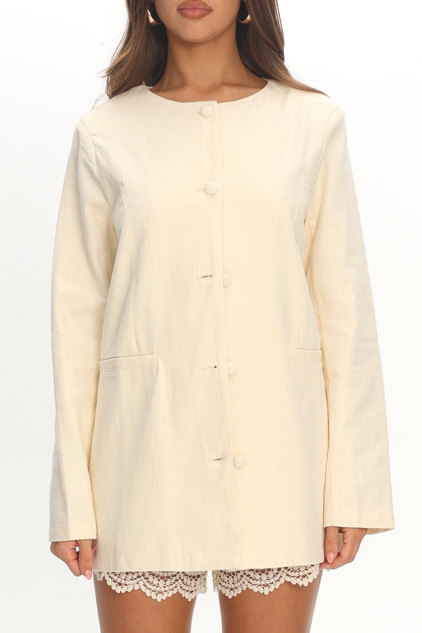 Vikki Round Neck Structured Top Butter by Selfie Leslie Australia