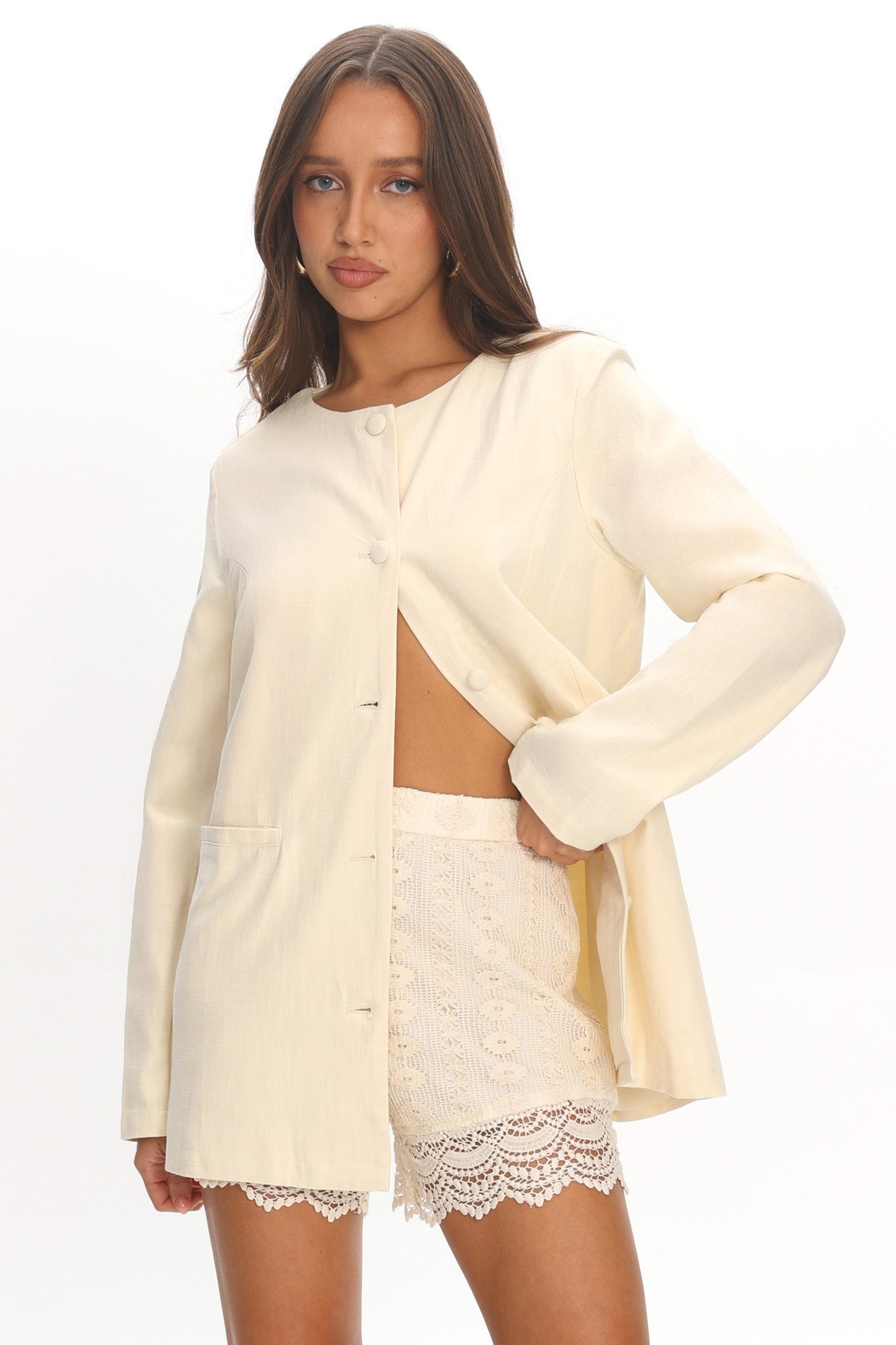 Vikki Round Neck Structured Top Butter by Selfie Leslie Australia