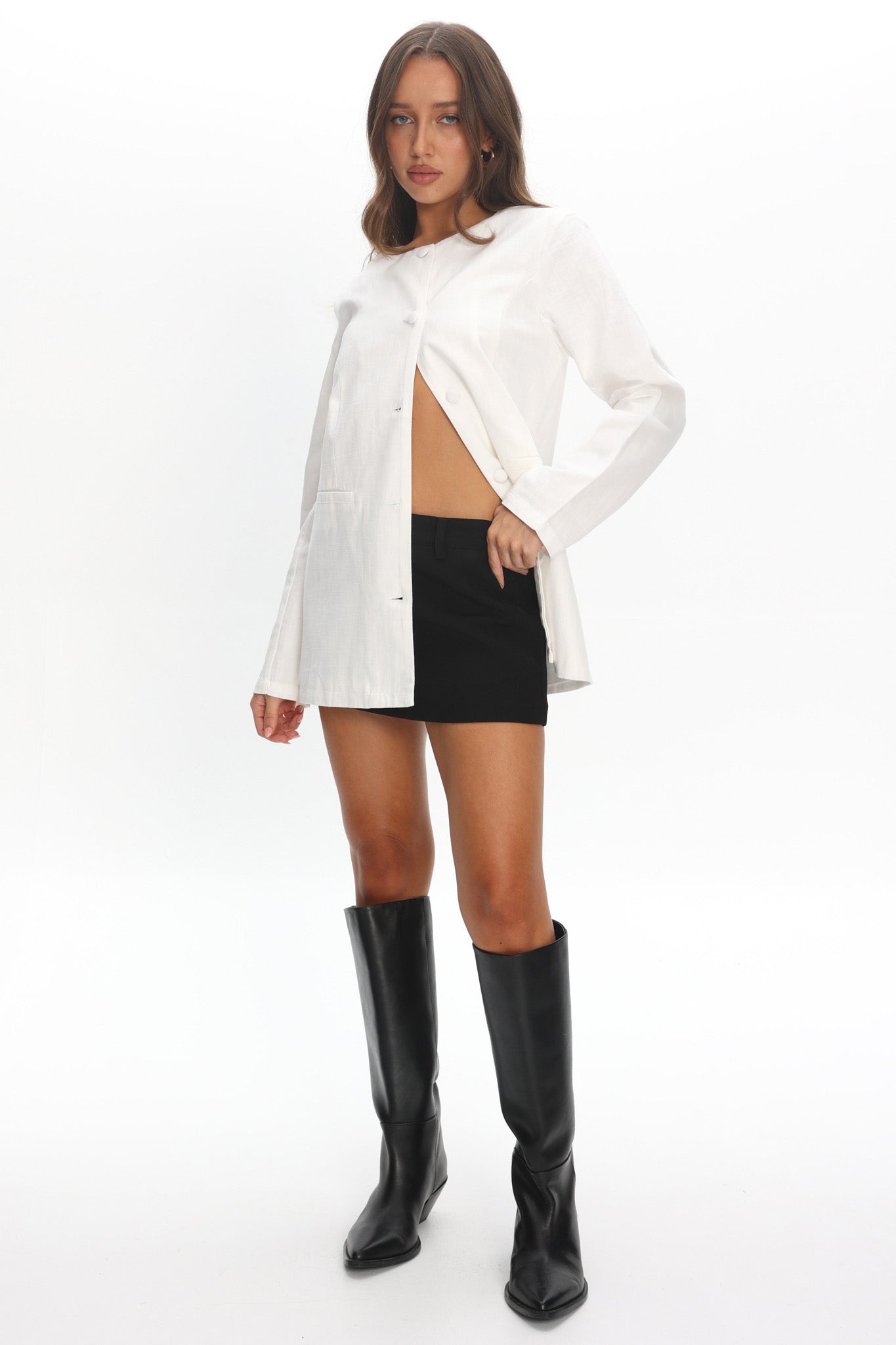 Vikki Round Neck Structured Top Cream by Selfie Leslie Australia