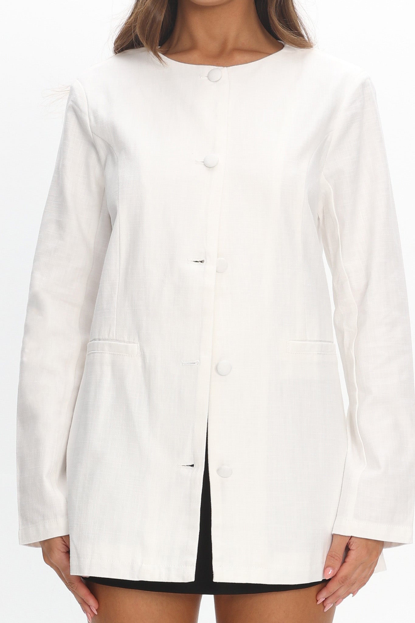 Vikki Round Neck Structured Top Cream by Selfie Leslie Australia