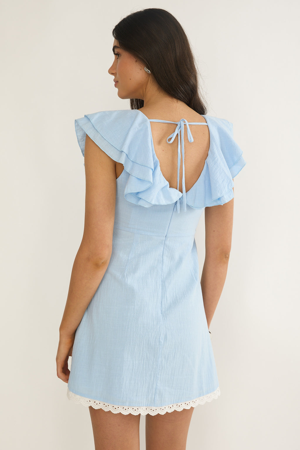 Unpredictable Layered Ruffle Neckline Mini Dress Blue by Selfie Leslie Australia