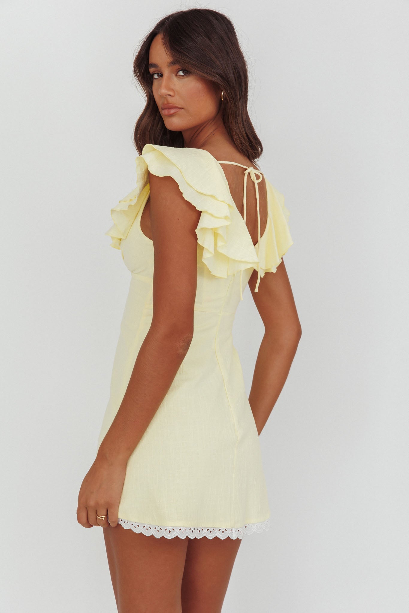 Unpredictable Layered Ruffle Neckline Mini Dress Butter by Selfie Leslie Australia