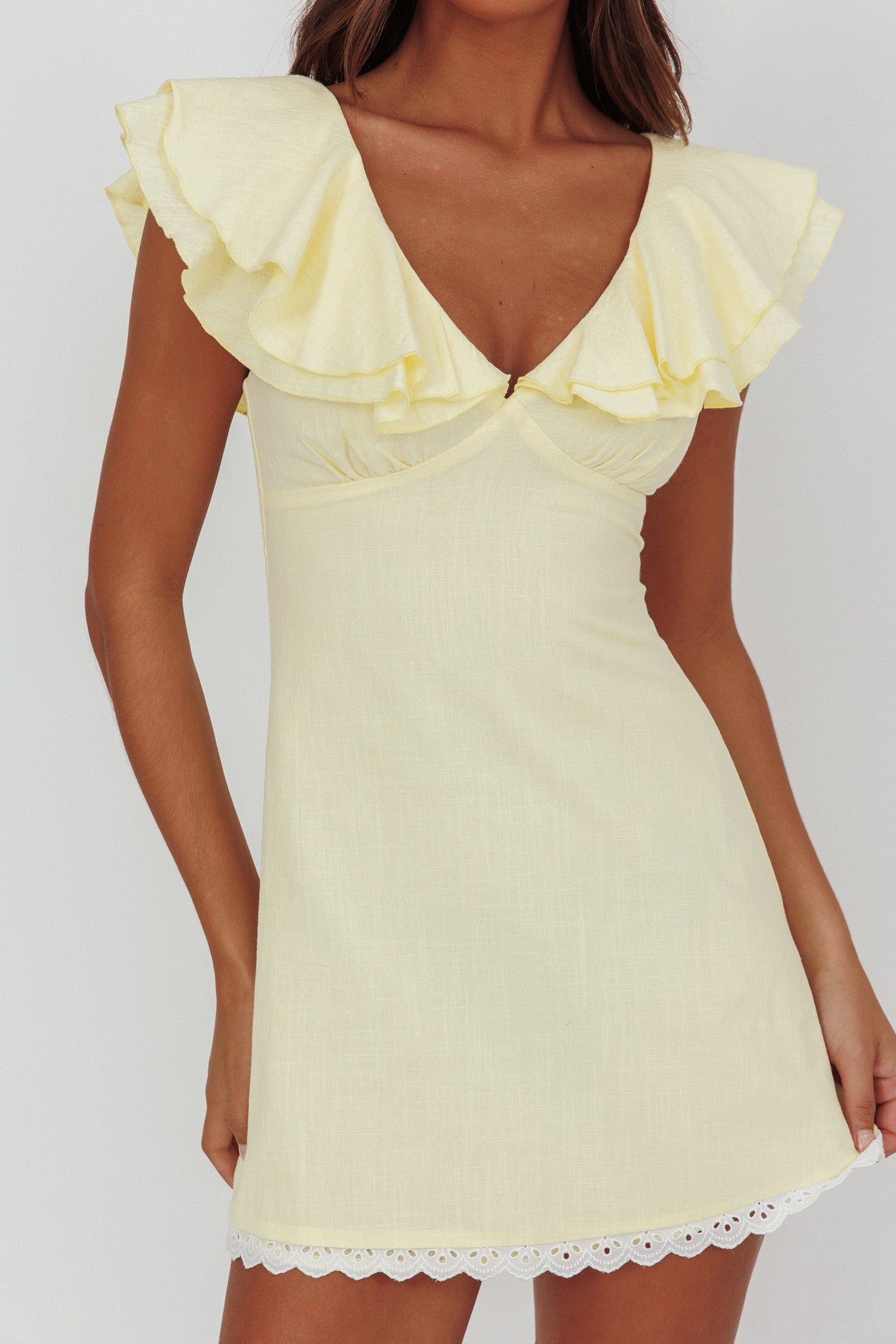 Unpredictable Layered Ruffle Neckline Mini Dress Butter by Selfie Leslie Australia