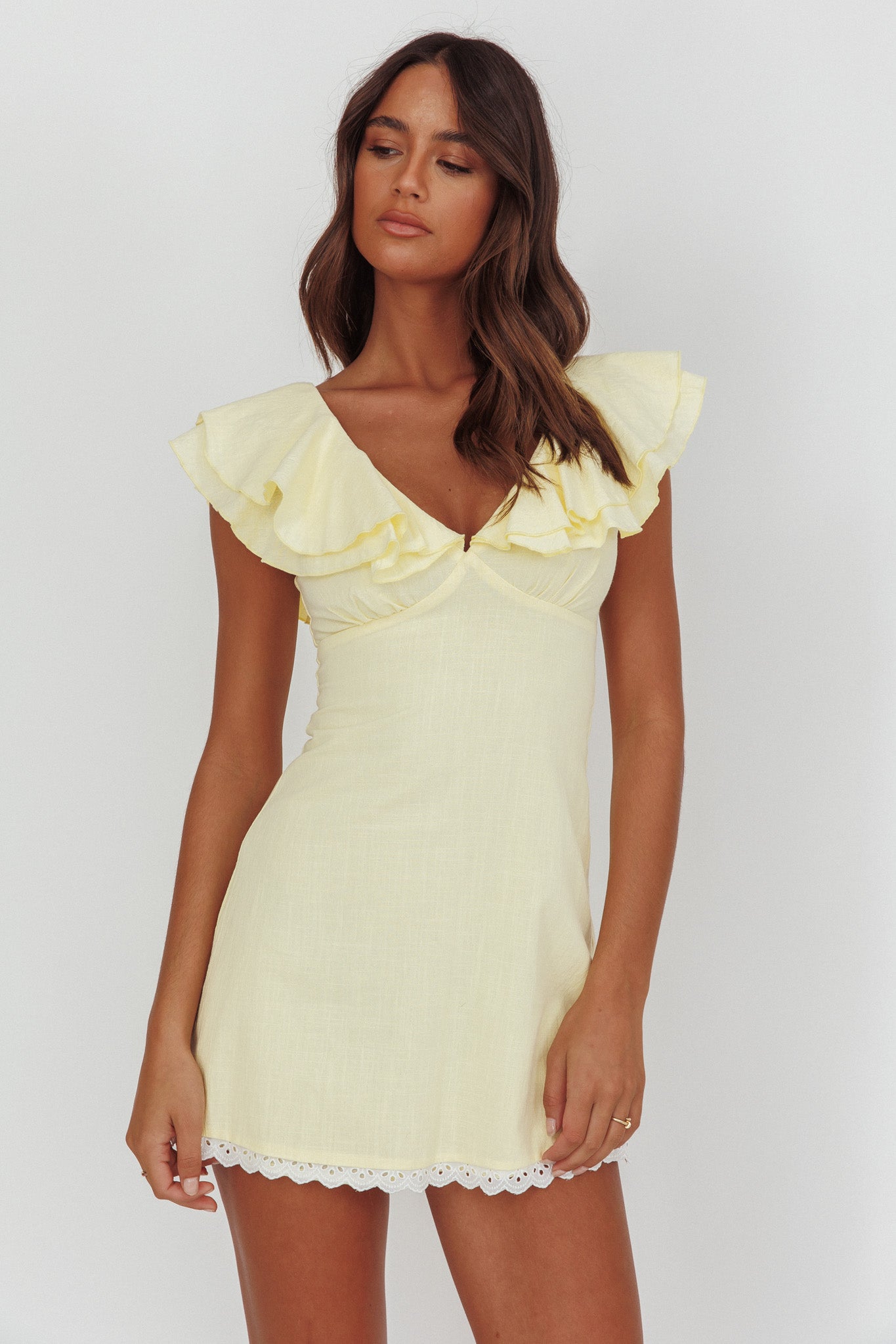Unpredictable Layered Ruffle Neckline Mini Dress Butter by Selfie Leslie Australia