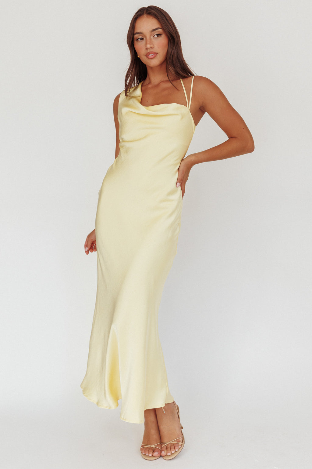Eros Asymmetric Cowl Neck Maxi Dress Butter by Selfie Leslie Australia