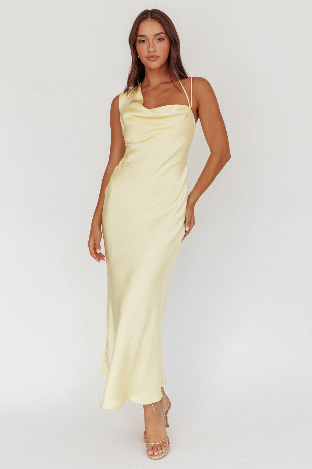 Eros Asymmetric Cowl Neck Maxi Dress Butter by Selfie Leslie Australia