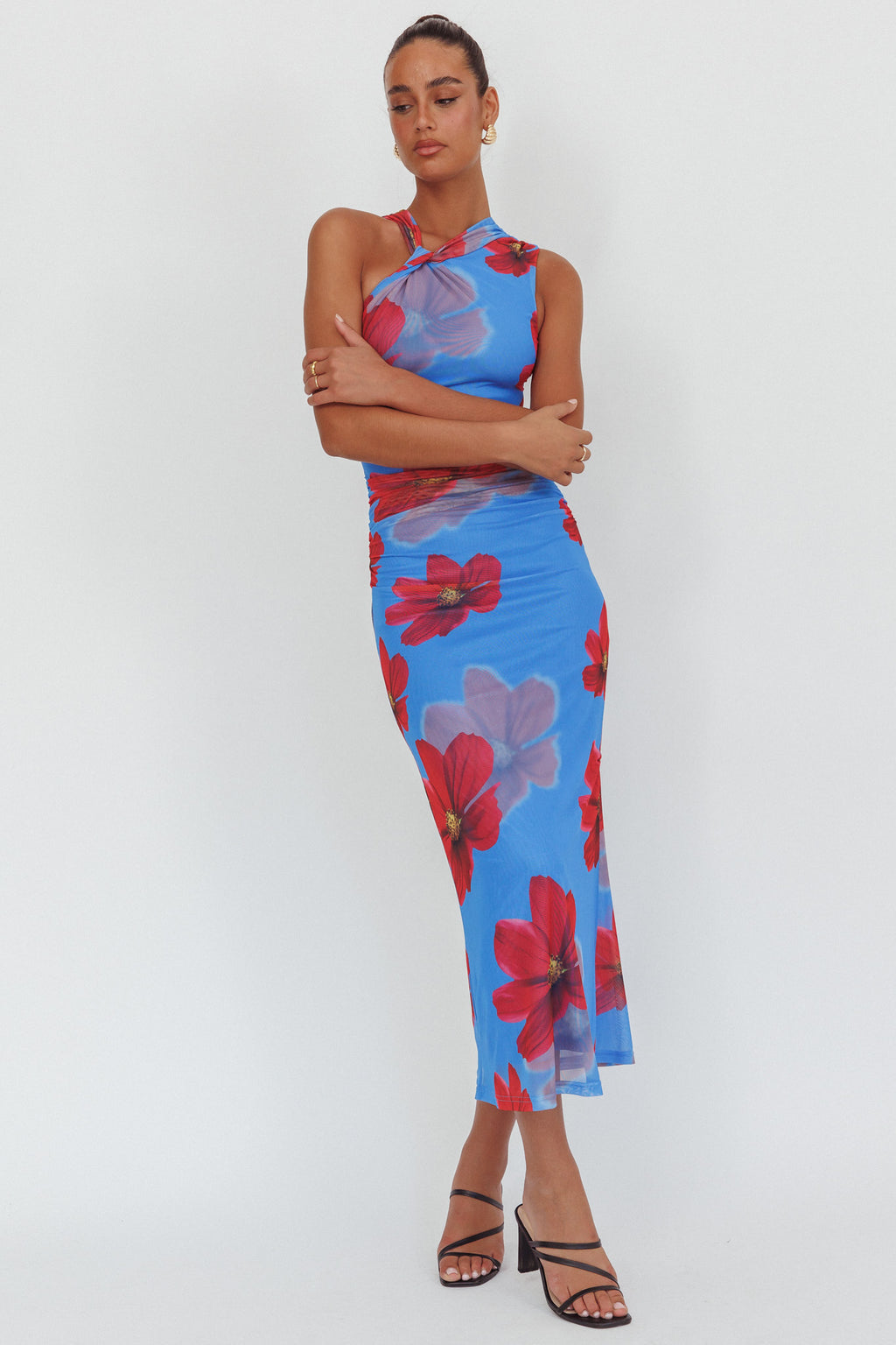 On Air Twist Neck Maxi Dress Floral Blue by Selfie Leslie Australia