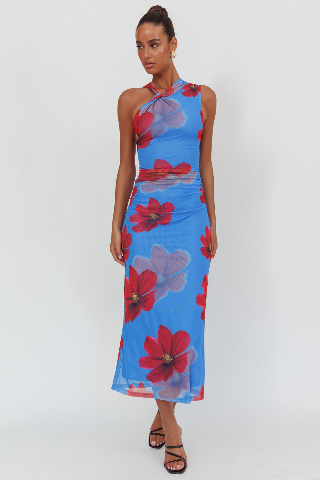 On Air Twist Neck Maxi Dress Floral Blue by Selfie Leslie Australia