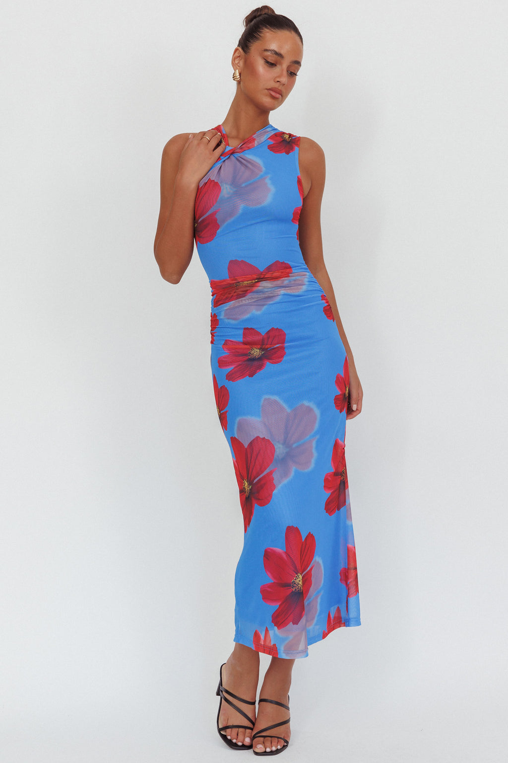 On Air Twist Neck Maxi Dress Floral Blue by Selfie Leslie Australia