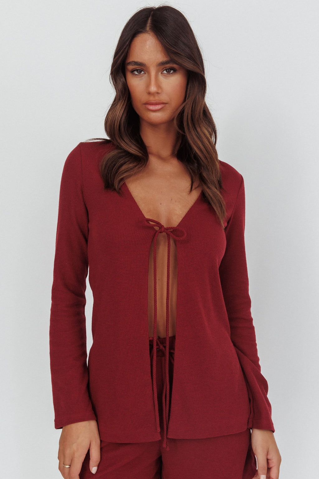 Ryder Tie Front Top Burgundy by Selfie Leslie Australia