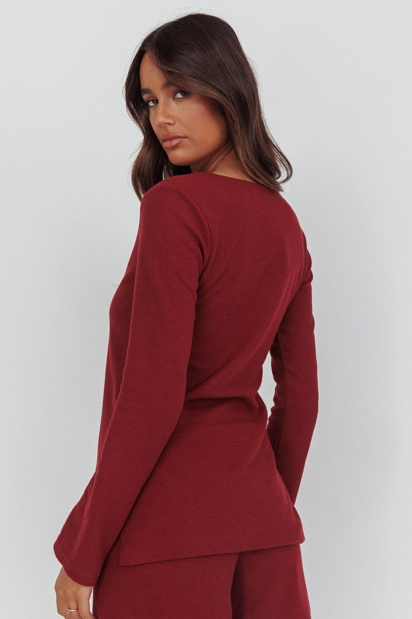 Ryder Tie Front Top Burgundy by Selfie Leslie Australia