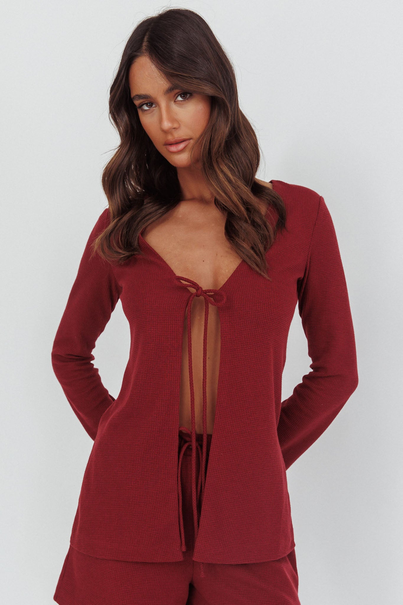 Ryder Tie Front Top Burgundy by Selfie Leslie Australia