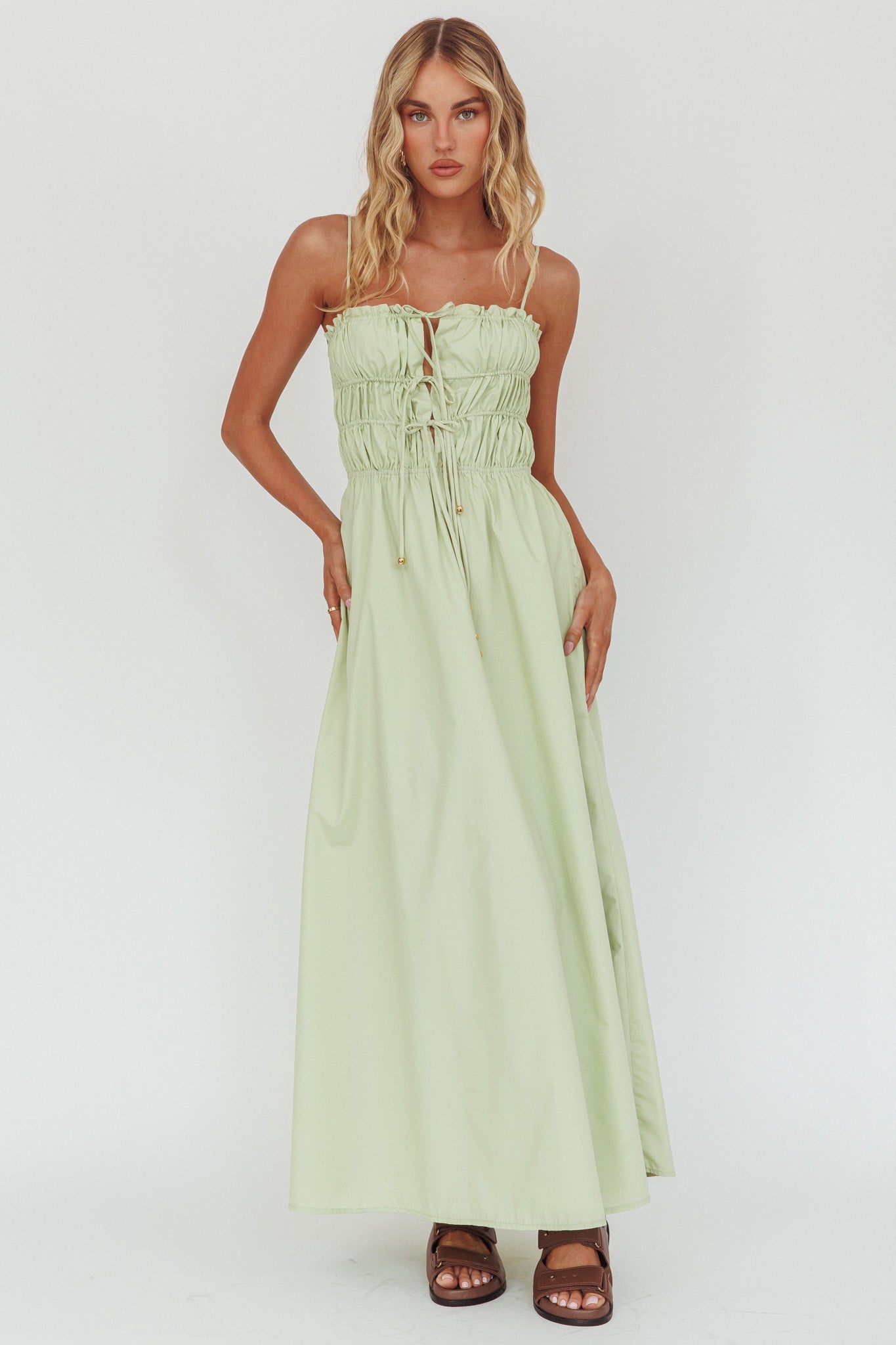 Remember When Tied Bodice Maxi Dress Sage by Selfie Leslie Australia
