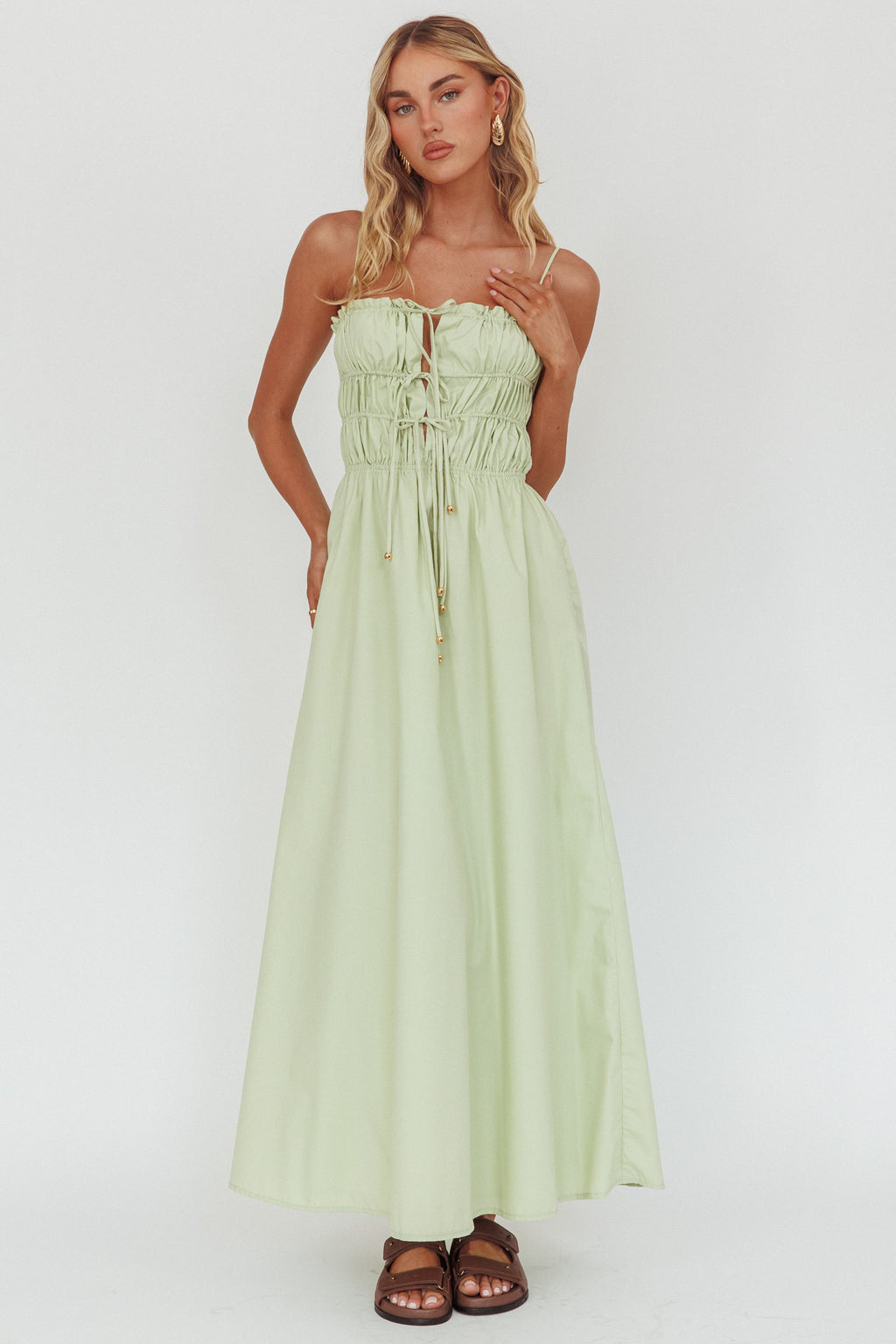 Remember When Tied Bodice Maxi Dress Sage by Selfie Leslie Australia