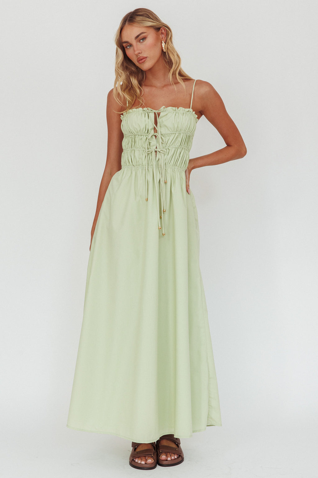 Remember When Tied Bodice Maxi Dress Sage by Selfie Leslie Australia