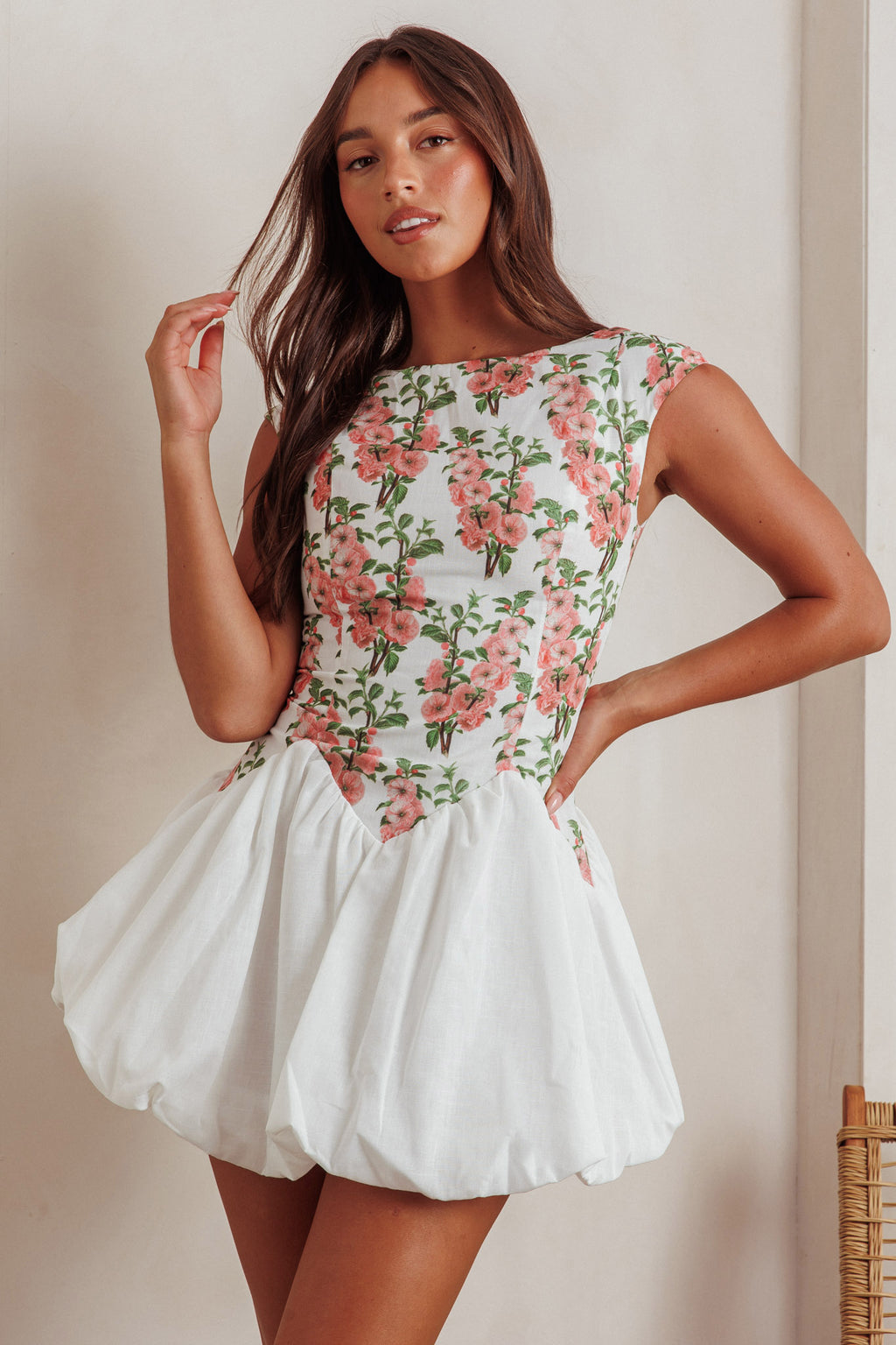 Gracelina Cap Sleeve Bubble Hem Mini Dress Floral Pink by Selfie Leslie Australia