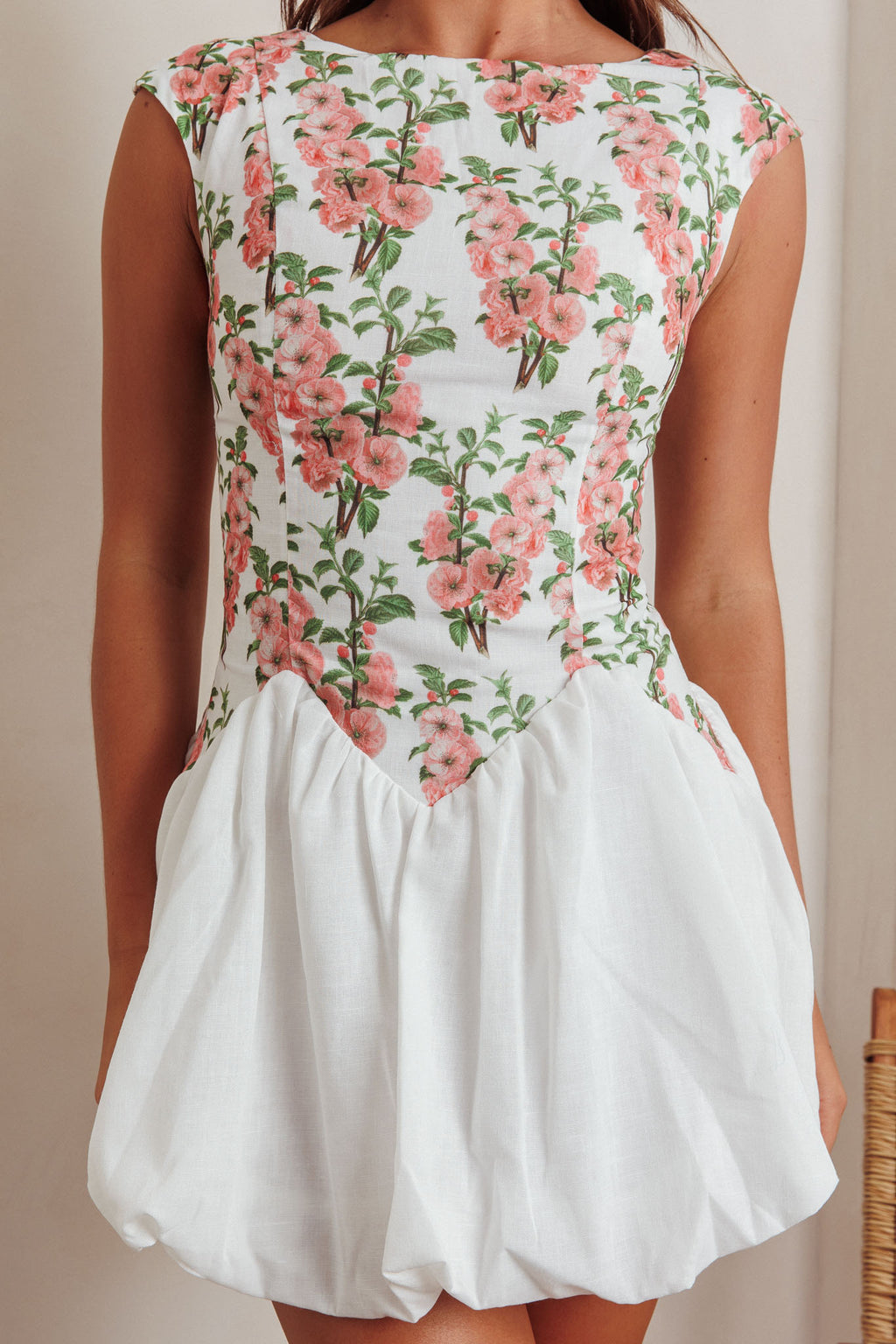 Gracelina Cap Sleeve Bubble Hem Mini Dress Floral Pink by Selfie Leslie Australia