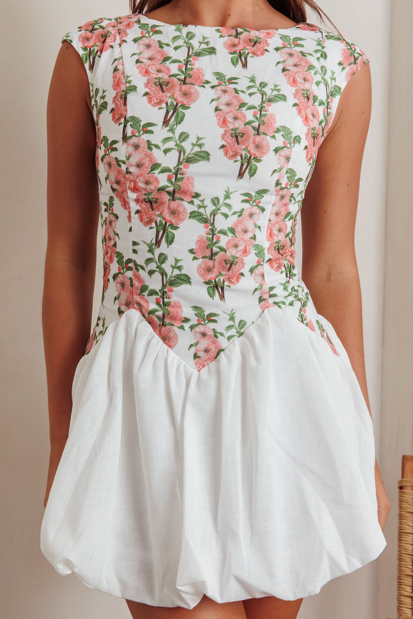 Gracelina Cap Sleeve Bubble Hem Mini Dress Floral Pink by Selfie Leslie Australia