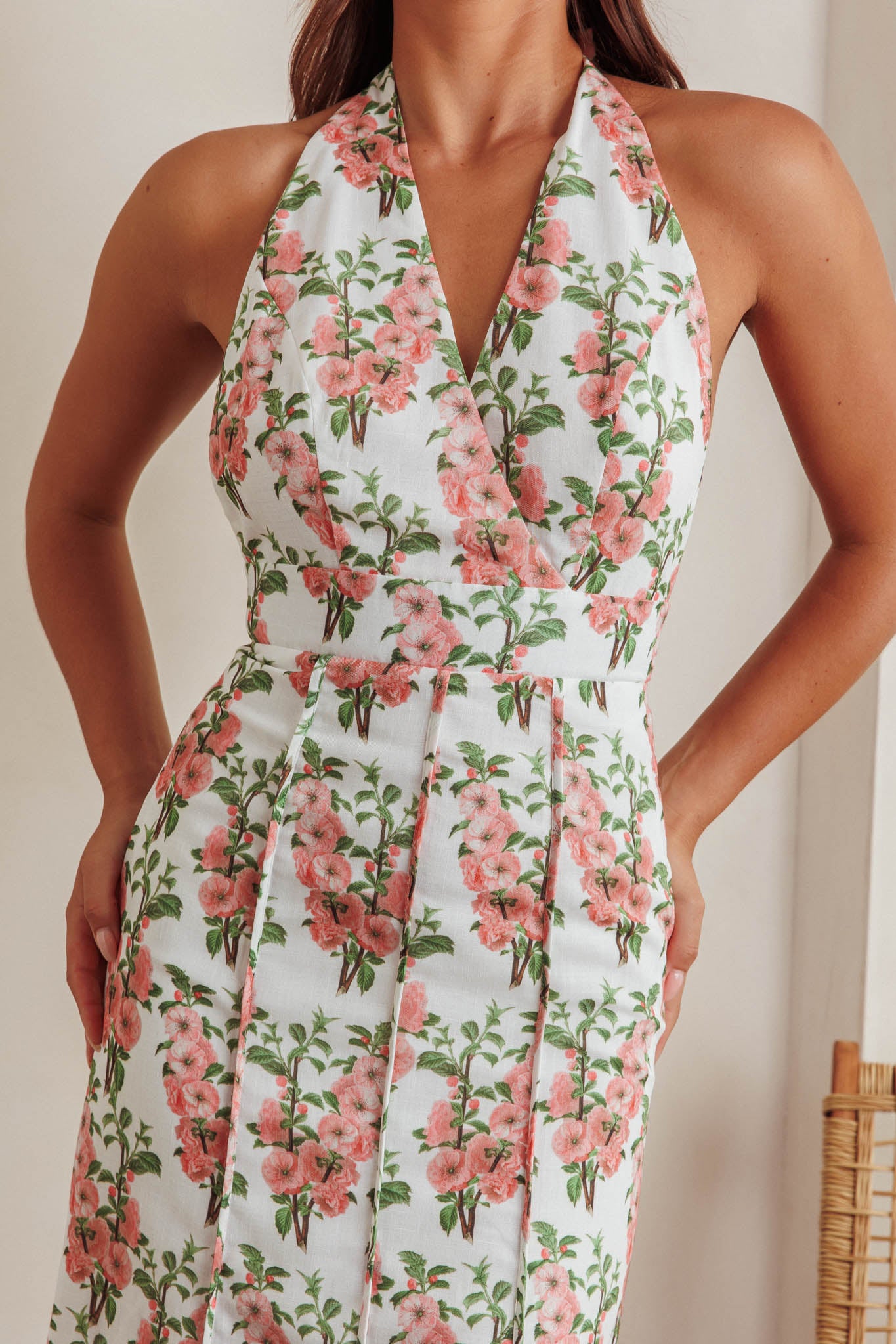 Love Bomb Pintuck Pleat Halterneck Maxi Dress Floral Pink by Selfie Leslie Australia