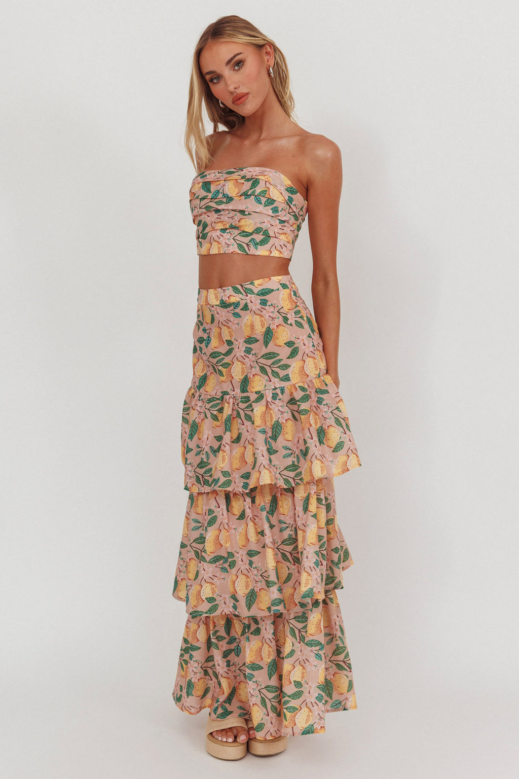 Ezmeralda Tiered Ruffle Maxi Skirt Lemon by Selfie Leslie Australia