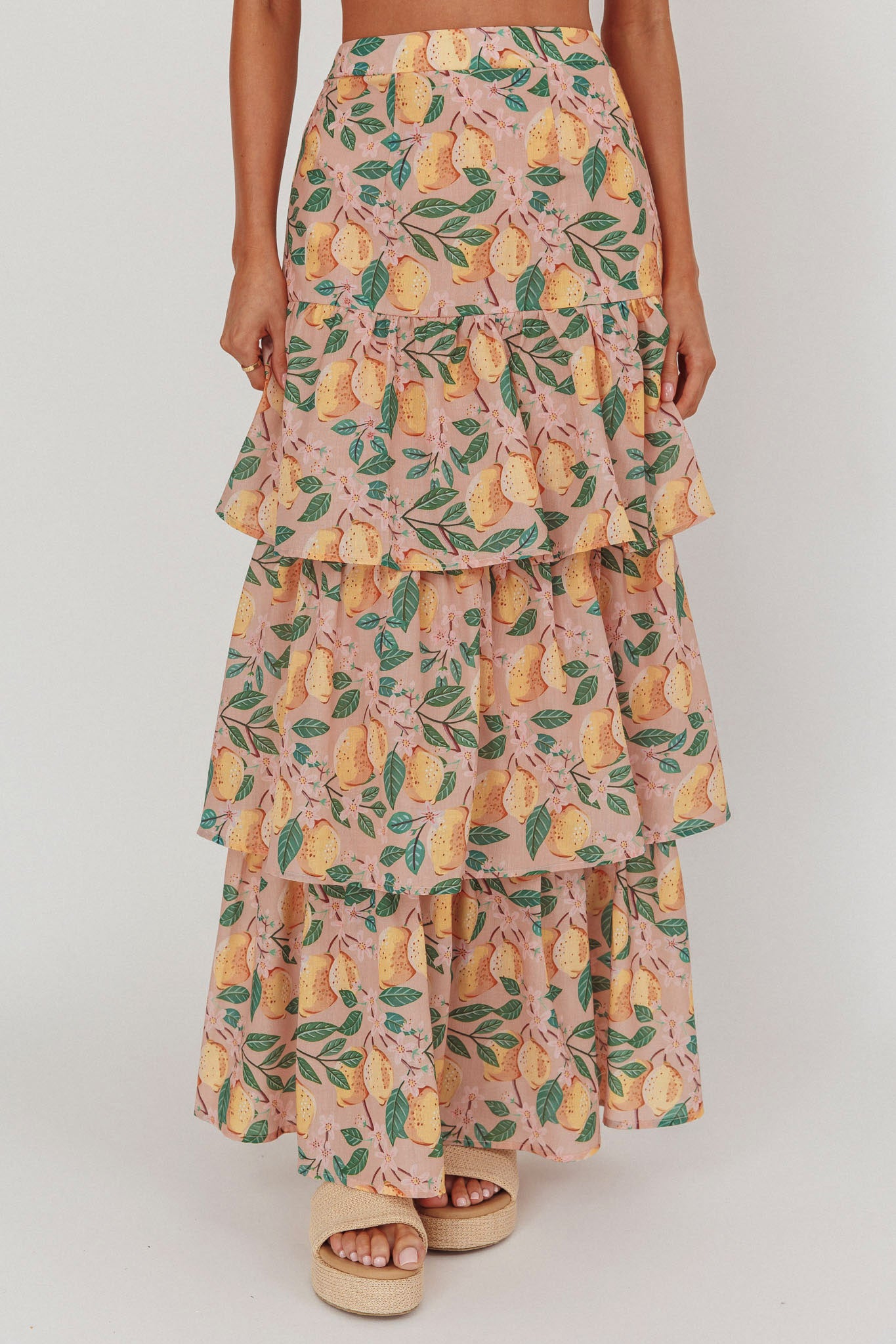 Ezmeralda Tiered Ruffle Maxi Skirt Lemon by Selfie Leslie Australia