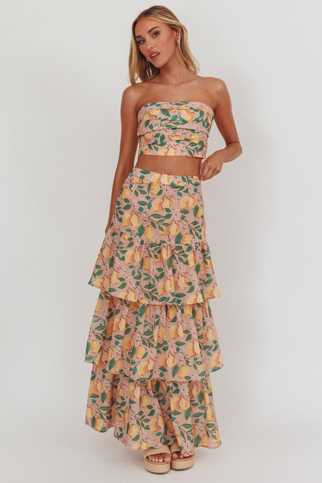 Ezmeralda Tiered Ruffle Maxi Skirt Lemon by Selfie Leslie Australia