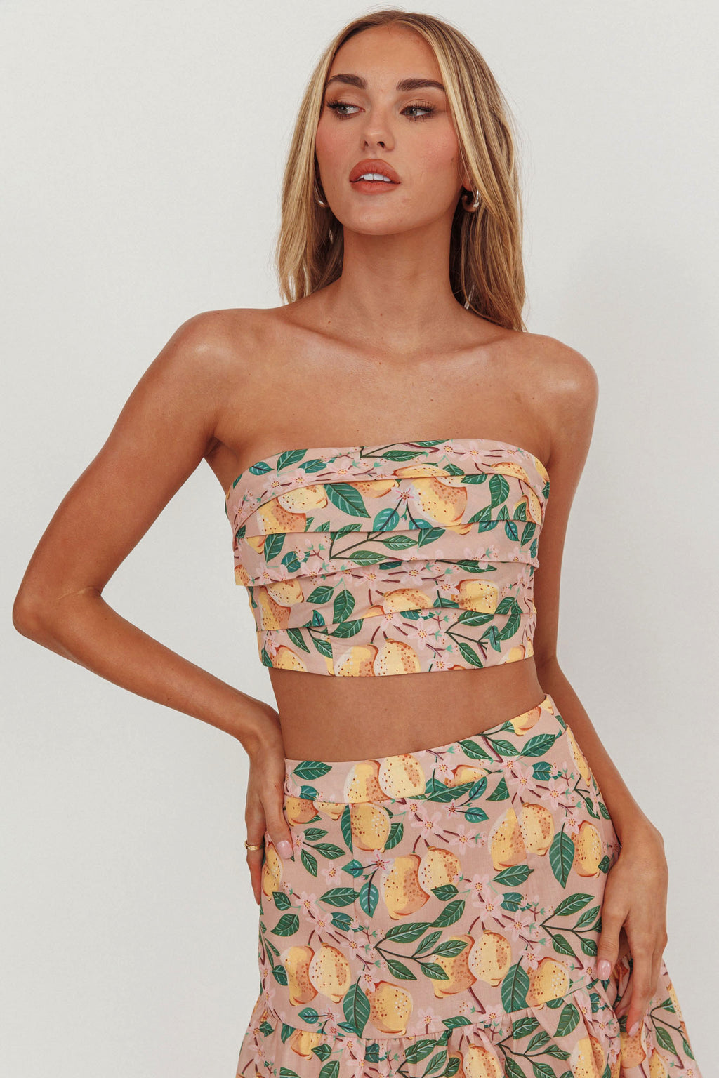 Ezmeralda Strapless Peat Crop Top Lemon by Selfie Leslie Australia