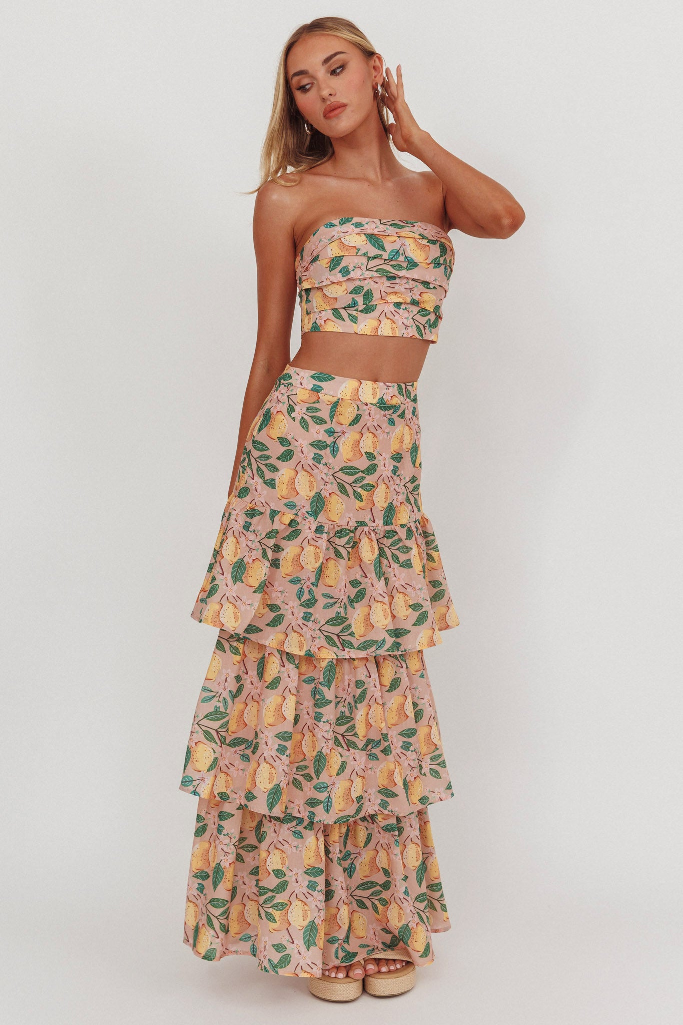 Ezmeralda Strapless Peat Crop Top Lemon by Selfie Leslie Australia