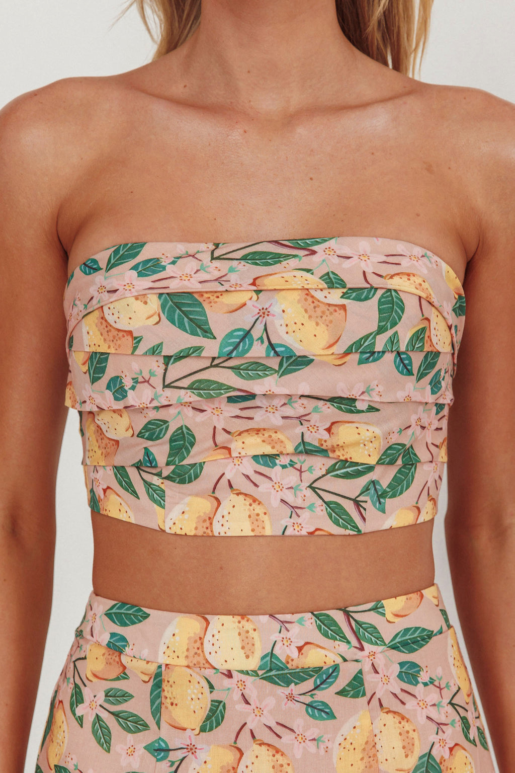 Ezmeralda Strapless Peat Crop Top Lemon by Selfie Leslie Australia