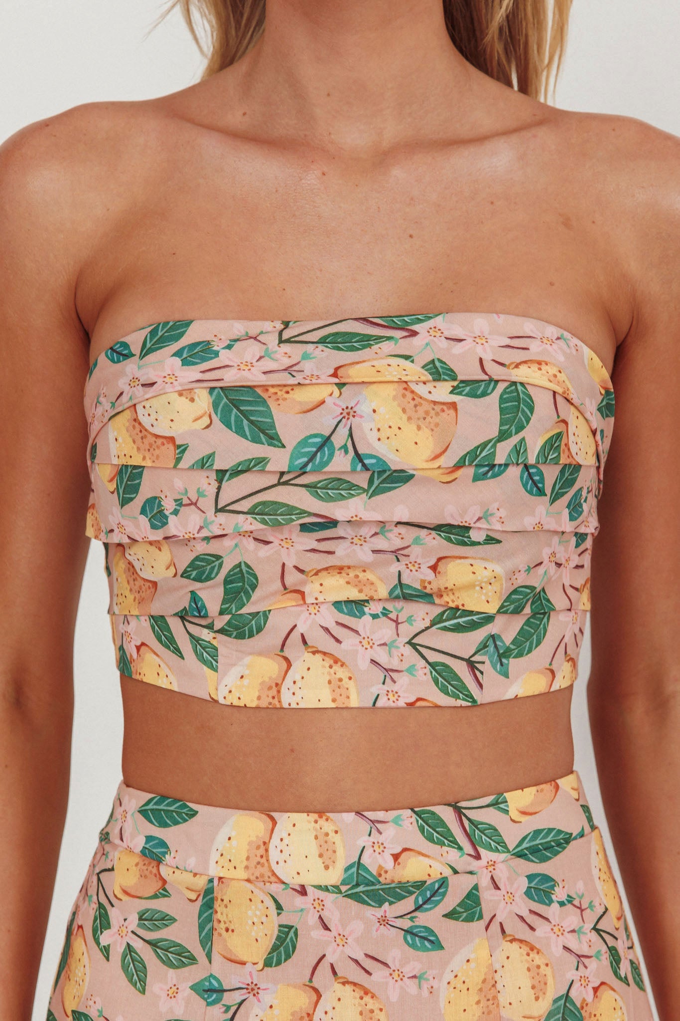 Ezmeralda Strapless Peat Crop Top Lemon by Selfie Leslie Australia
